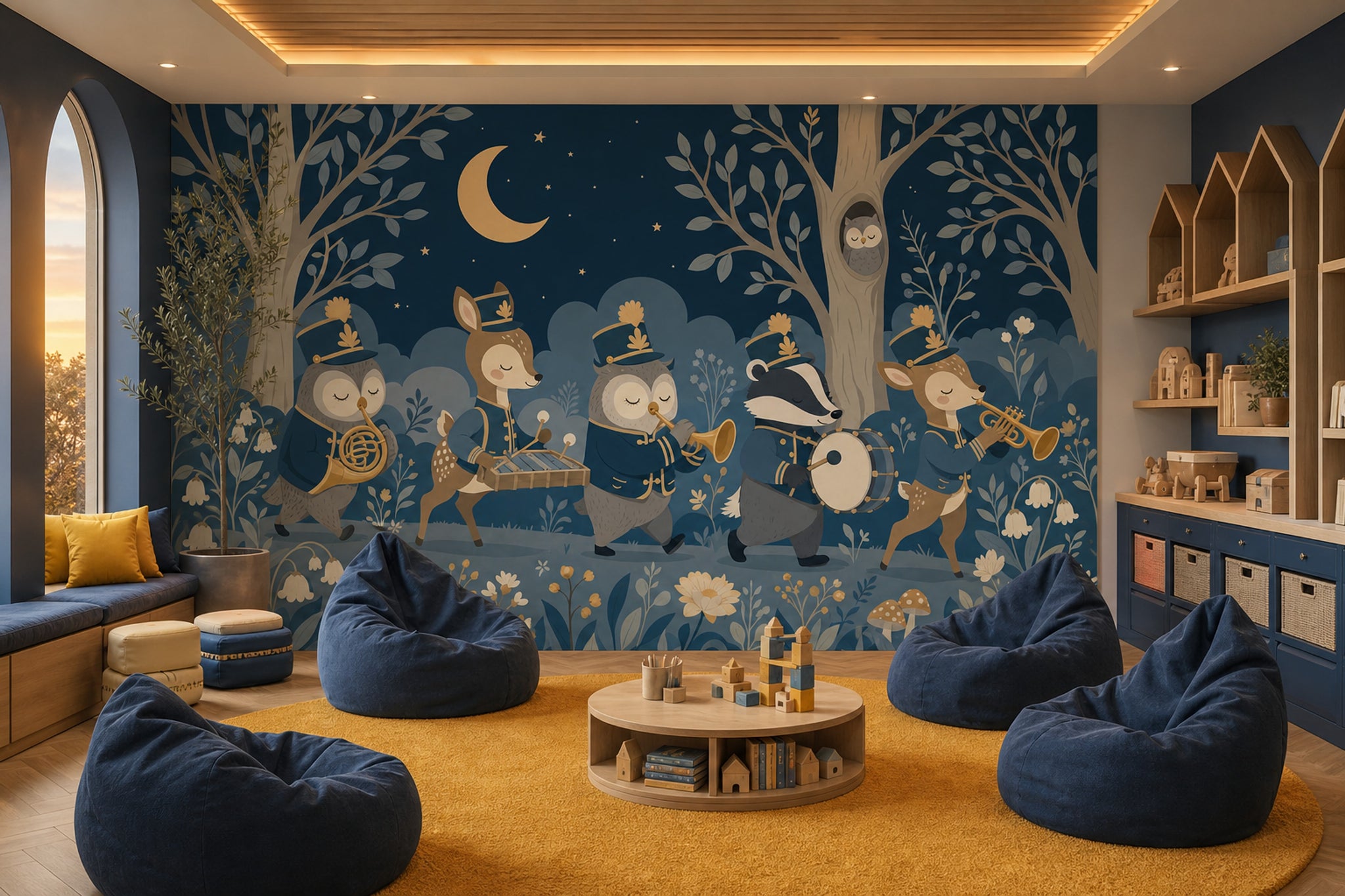 Dark Night Forest Wallpaper Woodland Animals Marching Band Wall Mural