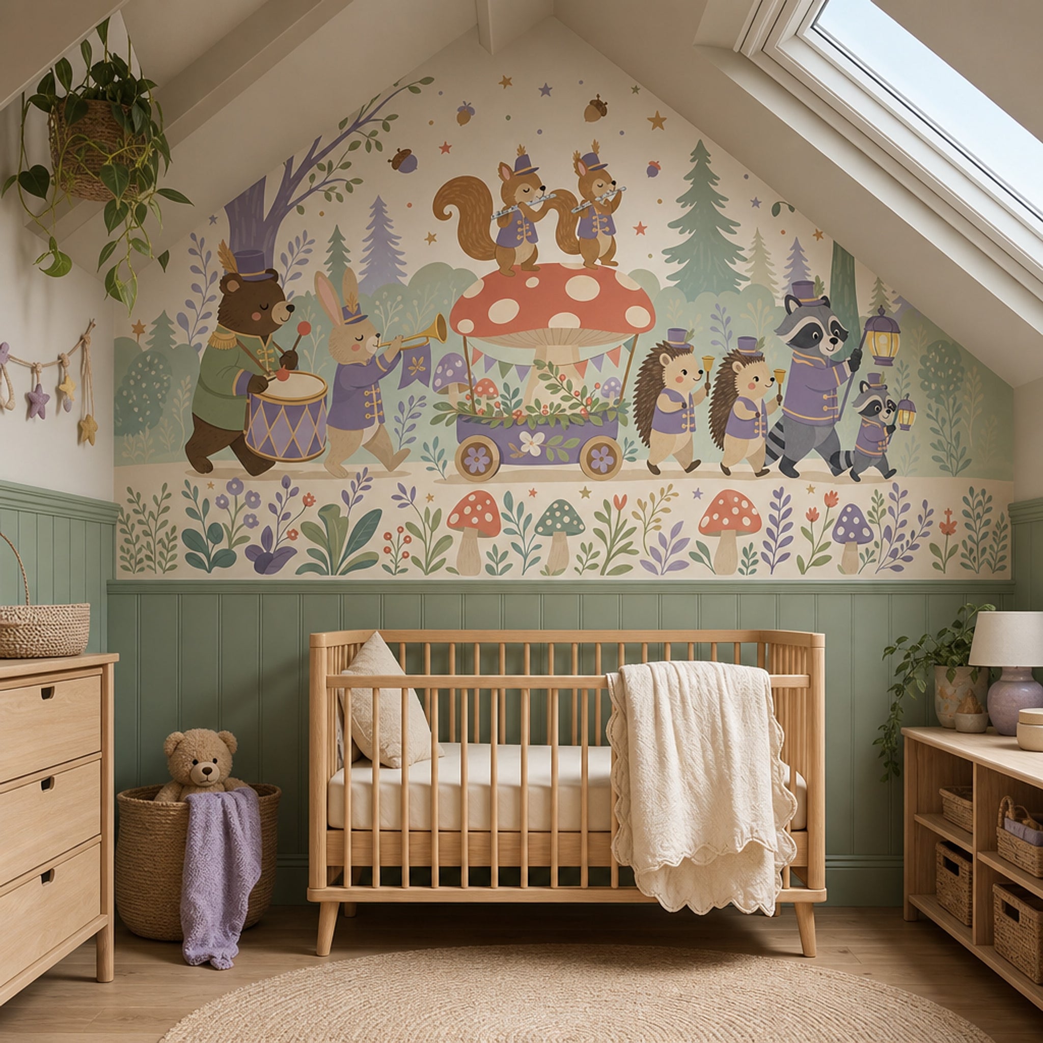 Whimsical Woodland Wallpaper Storybook Animals Removable Marching Band Wall Decor