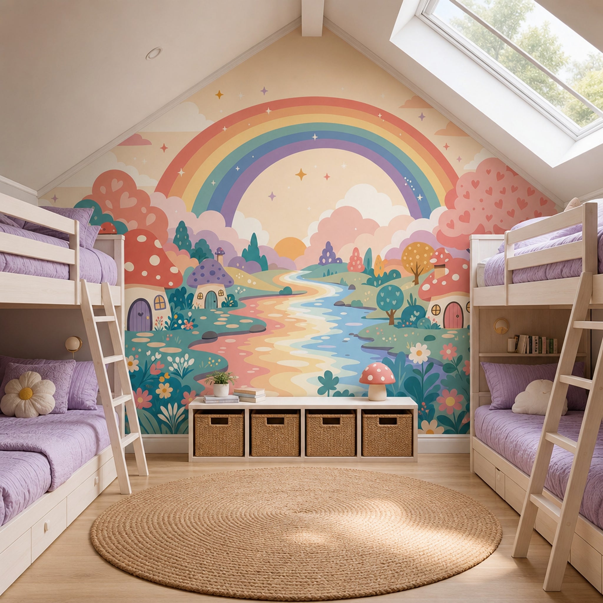 Pastel Rainbow Wallpaper Whimsical Landscape Storybook Wall Mural