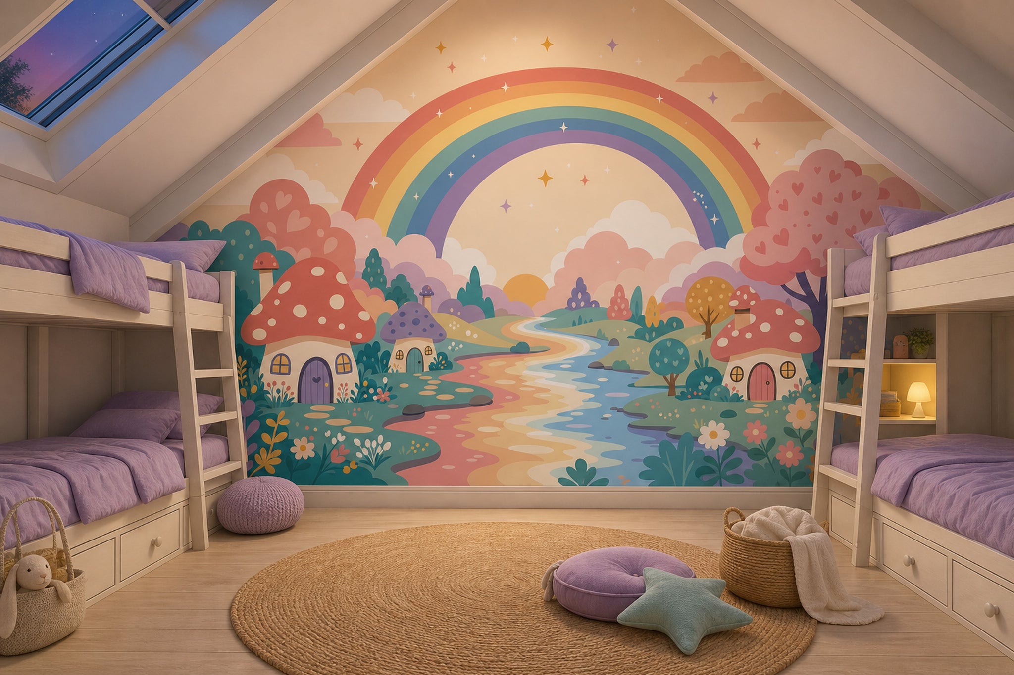 Pastel Rainbow Wallpaper Whimsical Landscape Storybook Wall Mural