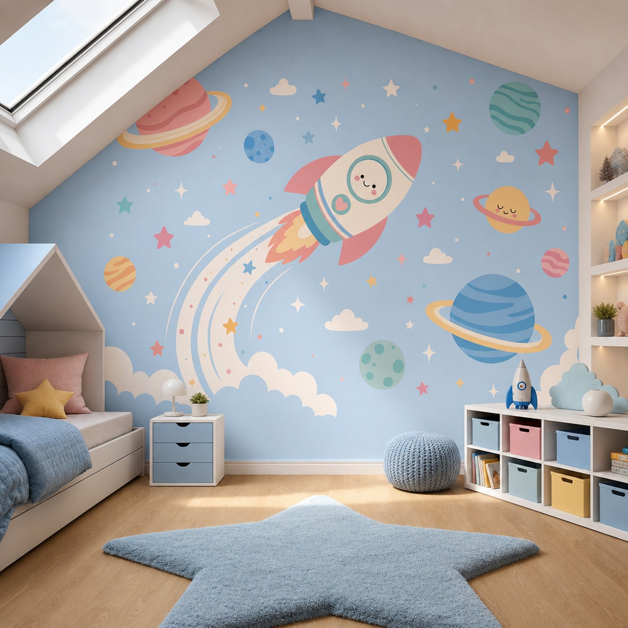 Space Wallpaper Rocket Planets Removable Wall Decor