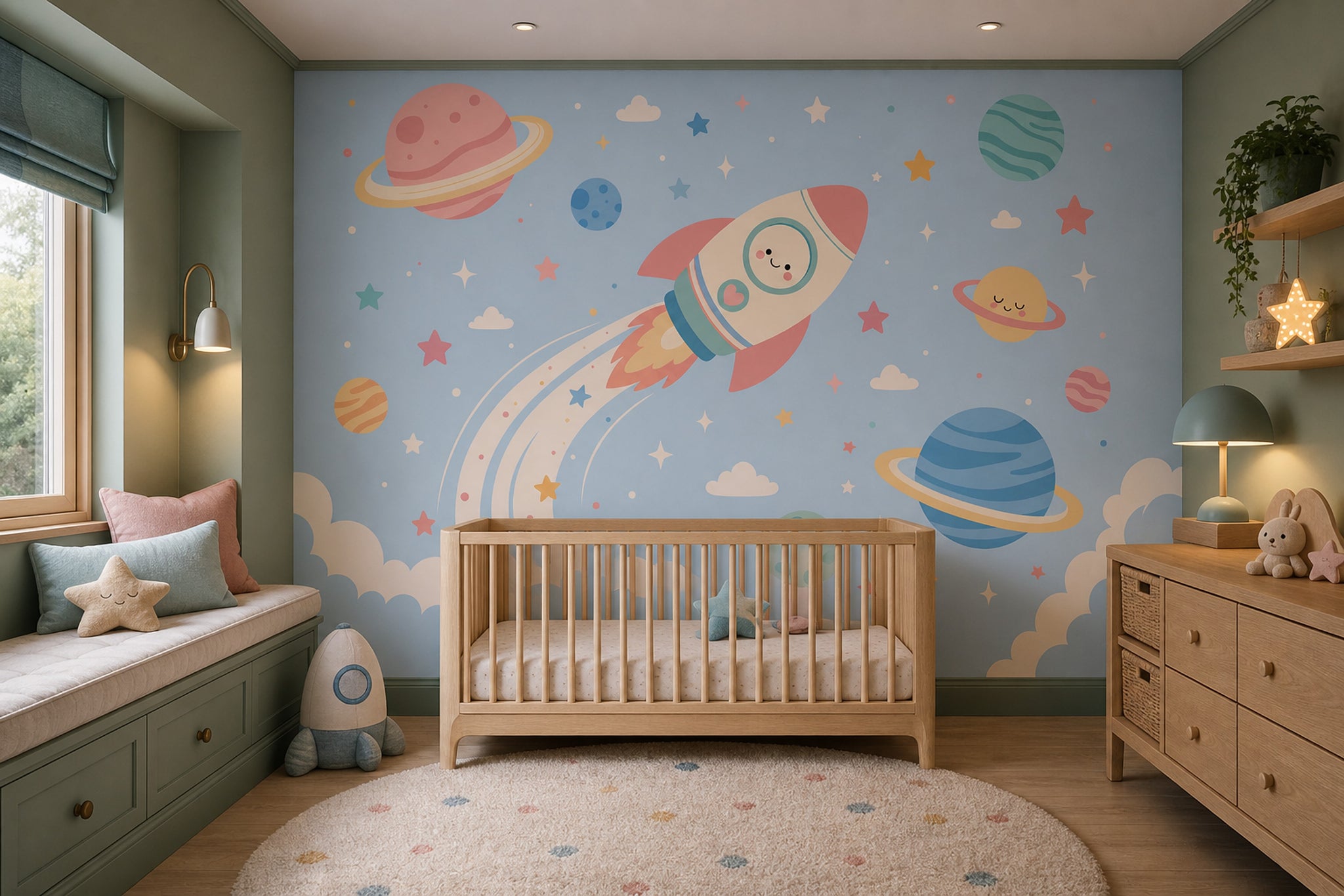 Space Wallpaper Rocket Planets Removable Wall Decor