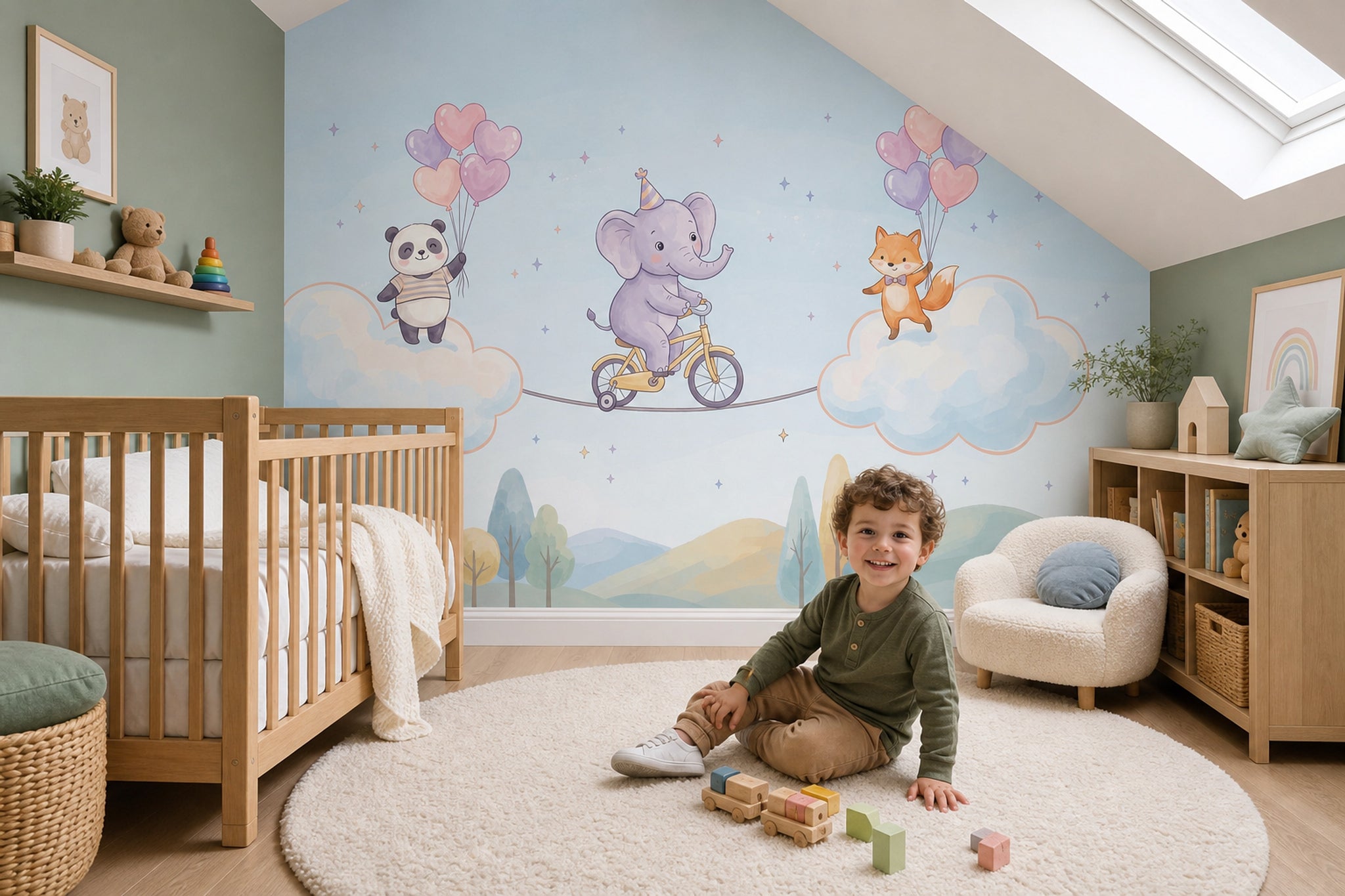 Elephant On Bicycle Wallpaper Cute Animals Pastel Sky Wall Mural