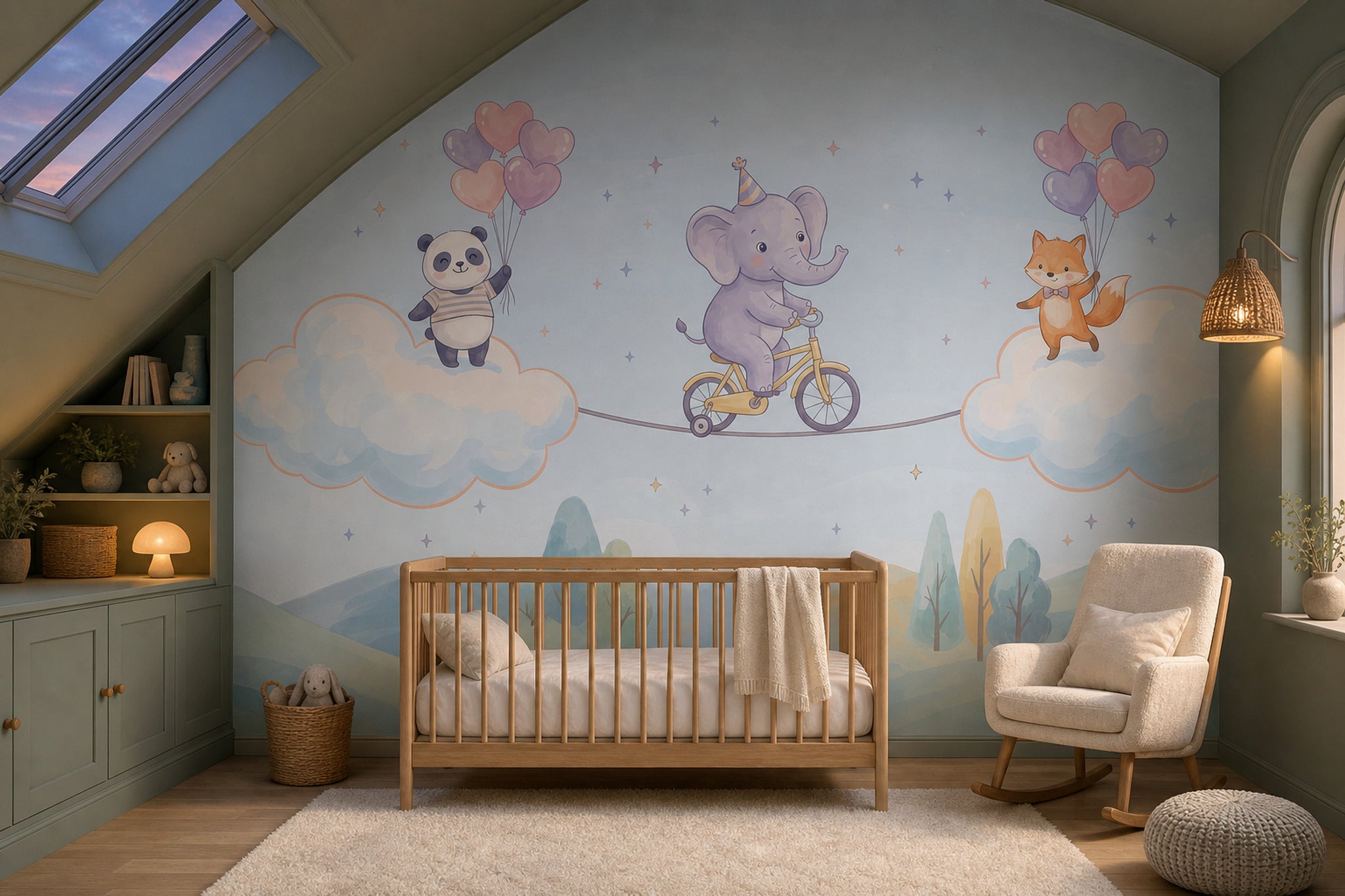 Elephant On Bicycle Wallpaper Cute Animals Pastel Sky Wall Mural