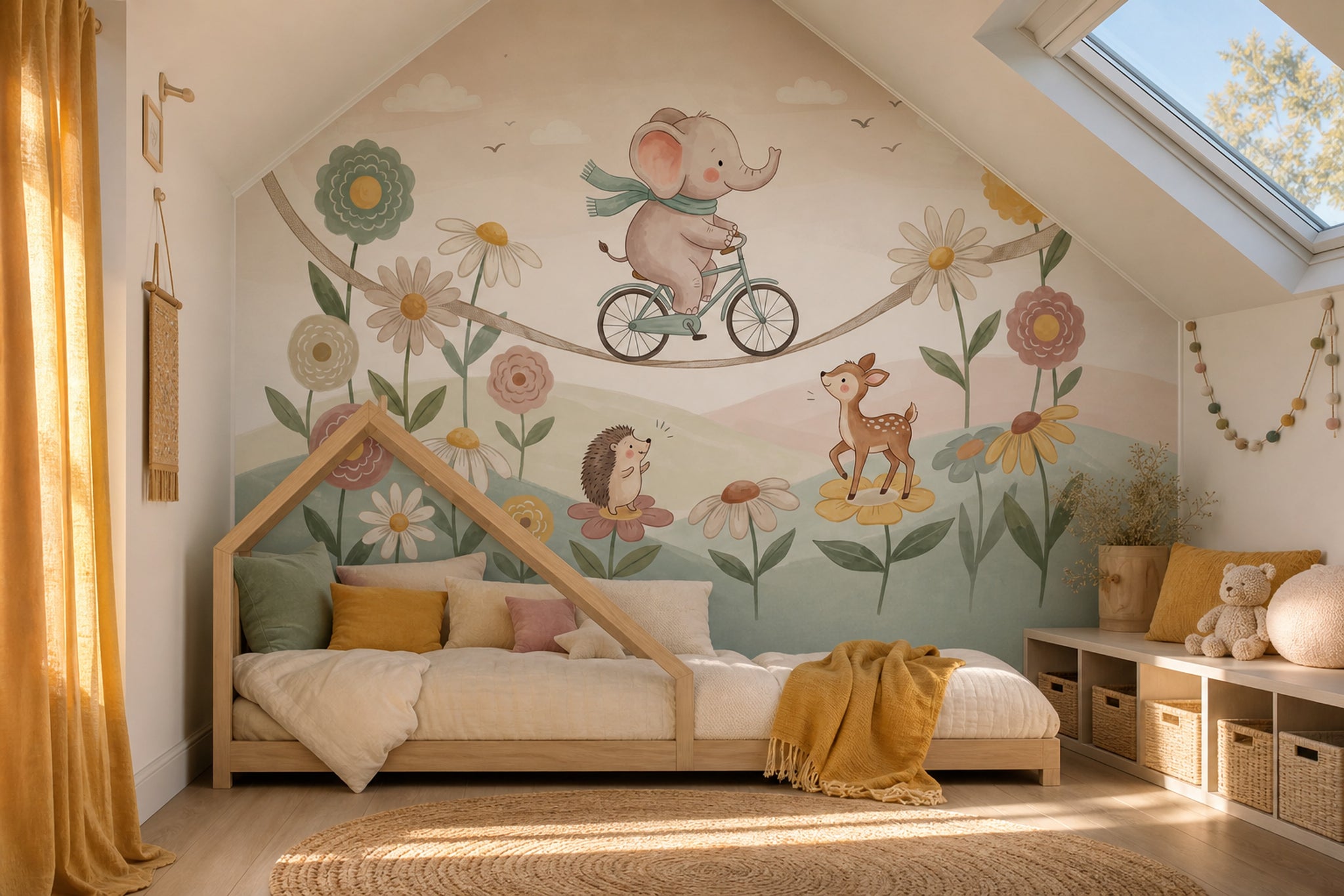 Elephant On Bicycle Wallpaper Pastel Removable Nursery Wall Decor