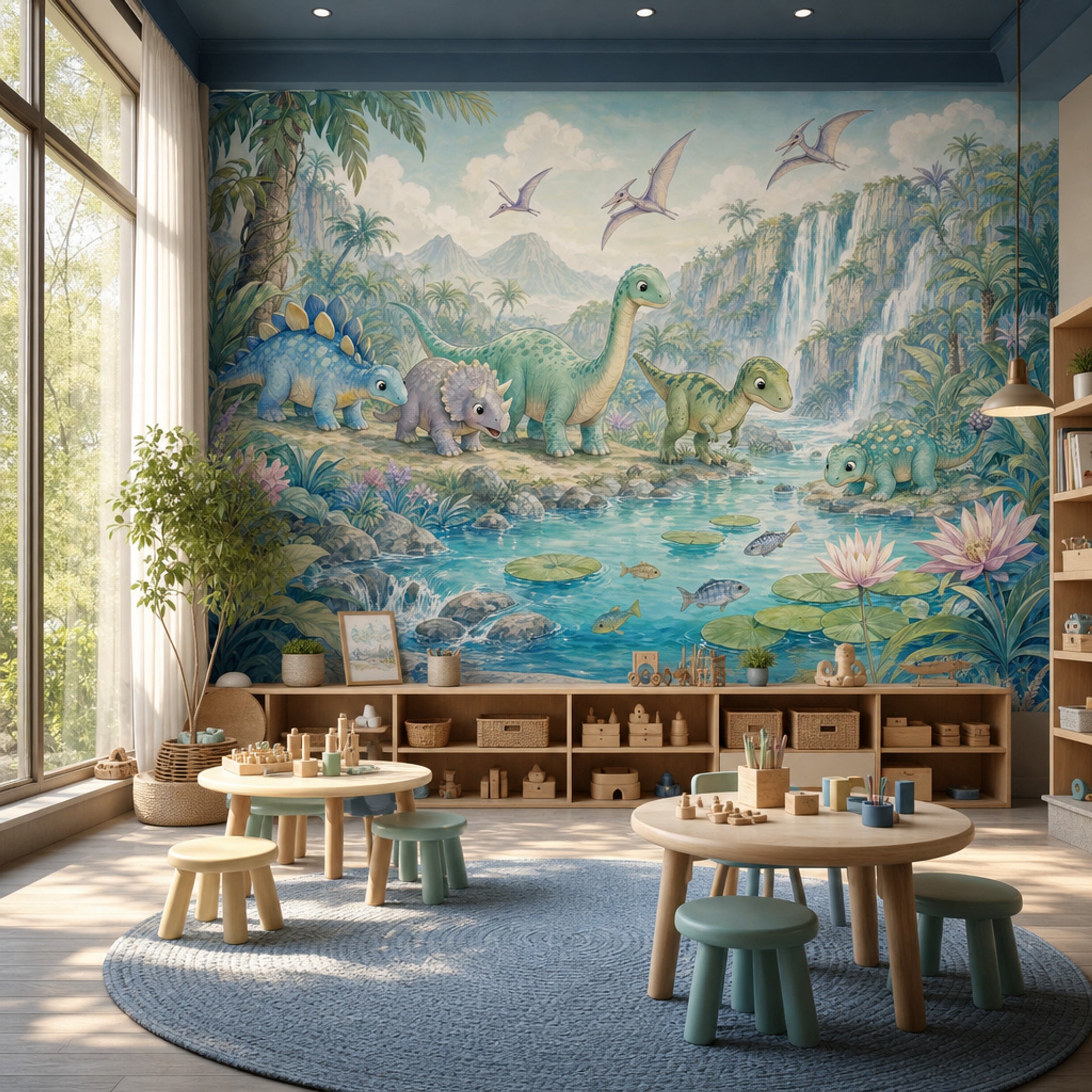 Dinosaur Wallpaper Tropical Jungle Prehistoric Landscape Removable Wall Decor
