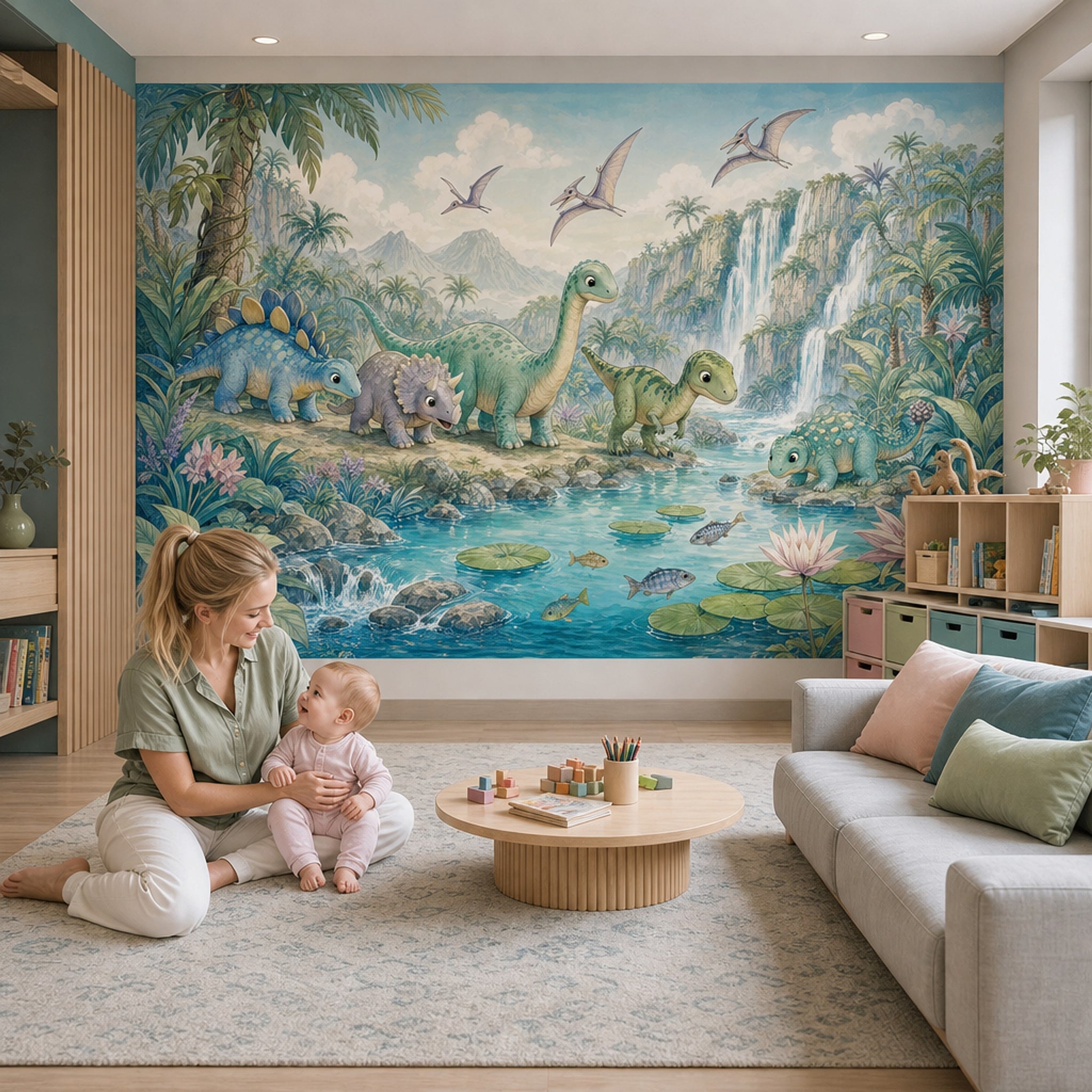 Dinosaur Wallpaper Tropical Jungle Prehistoric Landscape Removable Wall Decor