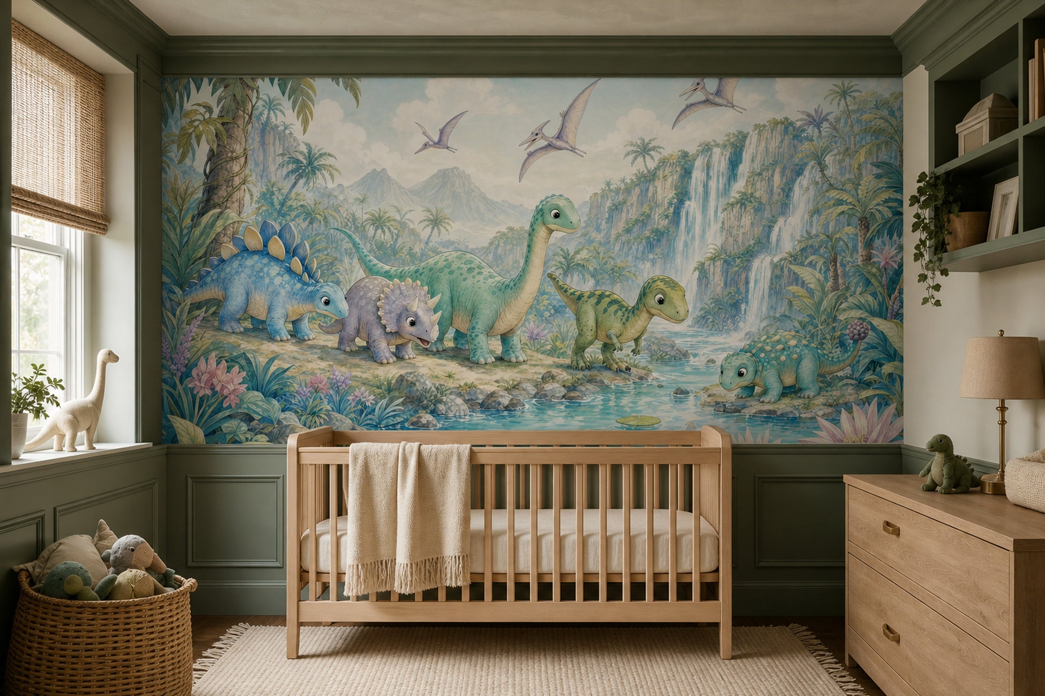 Dinosaur Wallpaper Tropical Jungle Prehistoric Landscape Removable Wall Decor