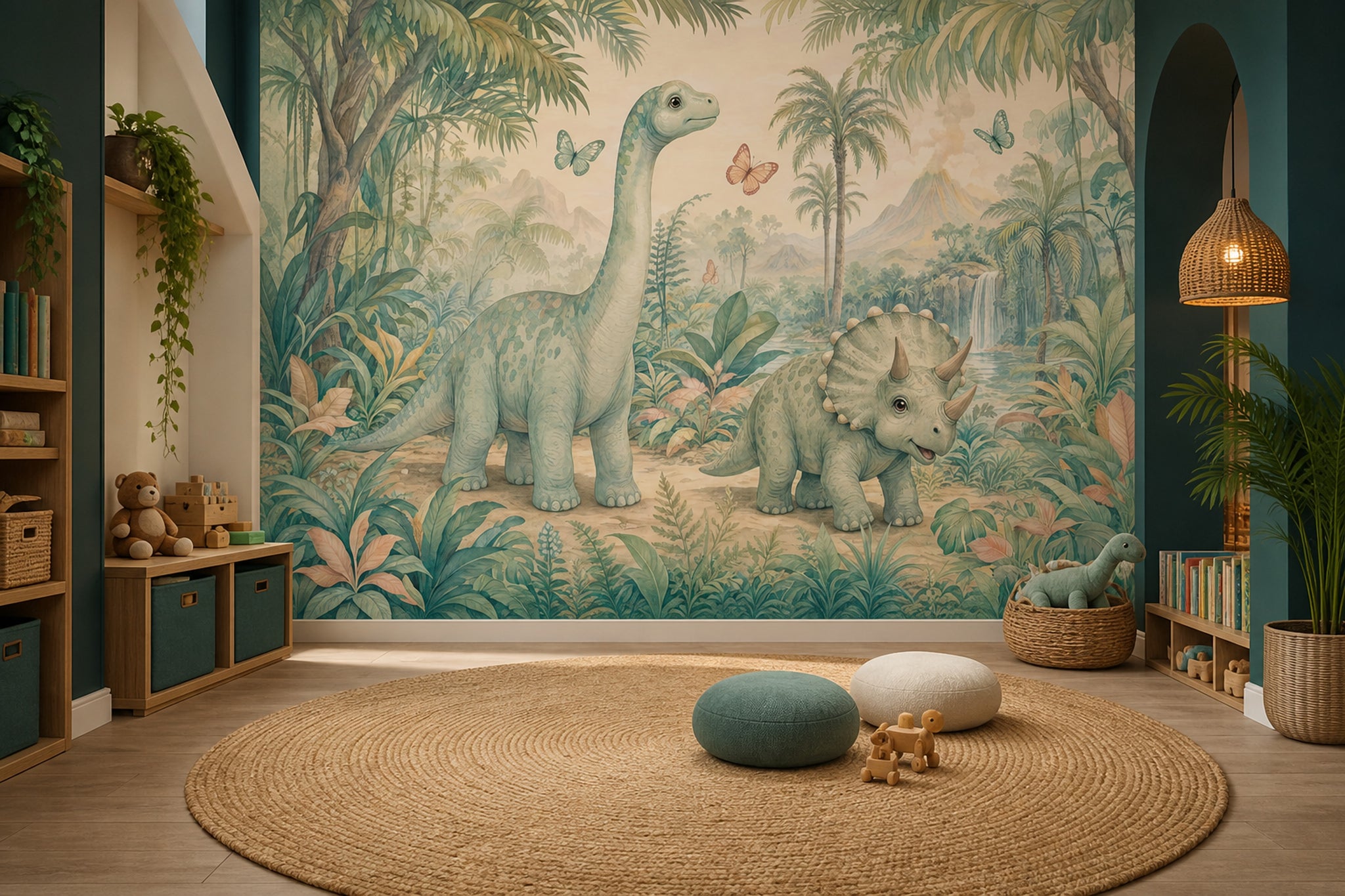 Misty Forest Wallpaper Watercolor Dinosaur Wall Mural