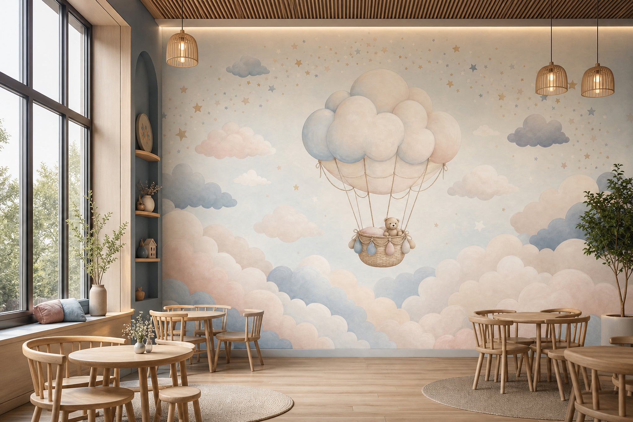 Hot Air Balloon Wallpaper Balloon Teddy Bear Removable Wall Decor