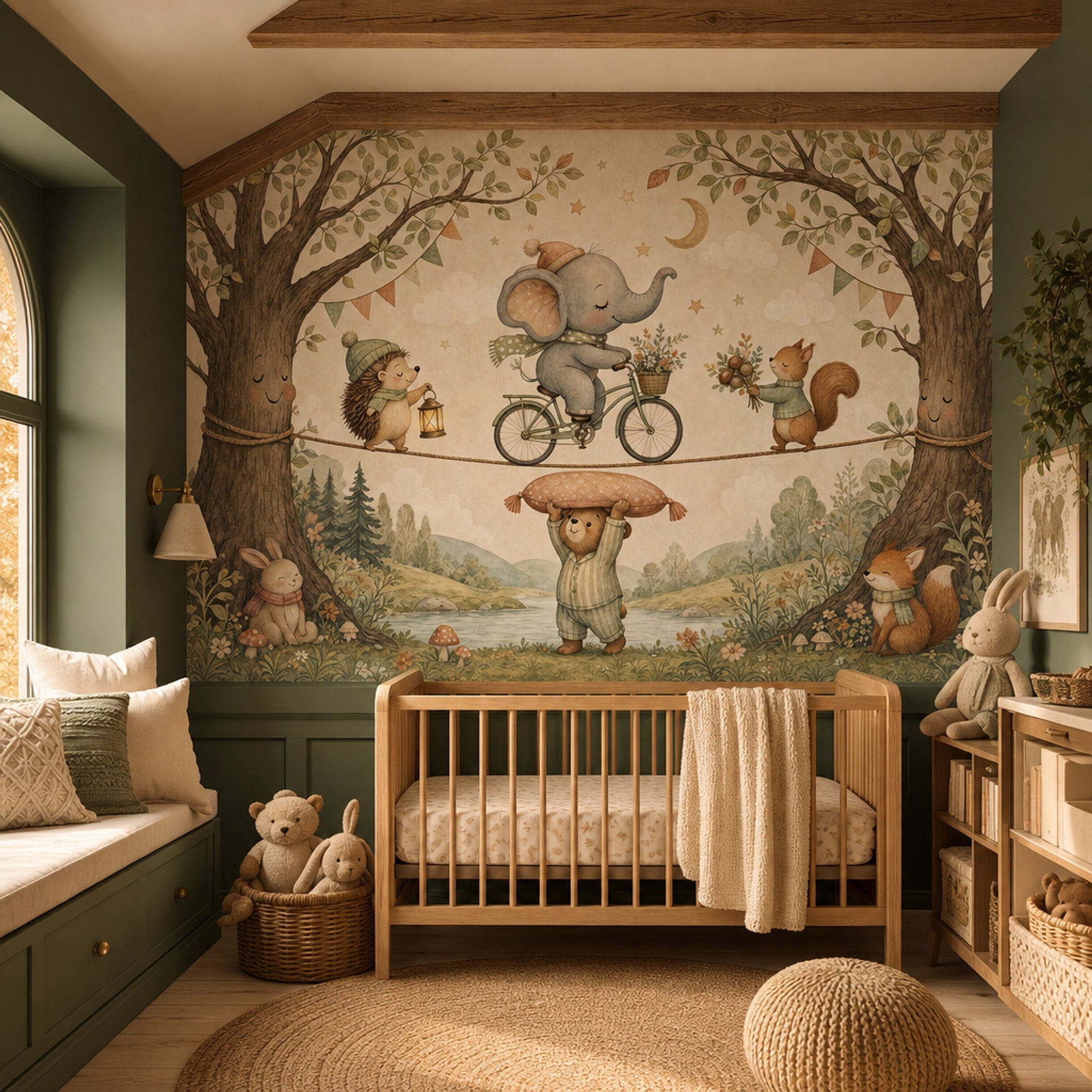 Woodland Animals Wallpaper Nursery Mural Removable Watercolor Illustration Wall Decor