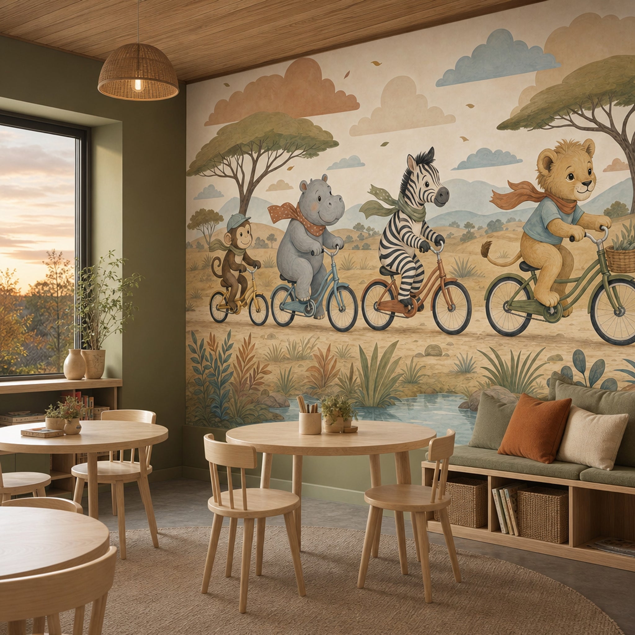 Watercolor Texture Wallpaper Safari Animals Savanna Landscape Removable Wall Decor