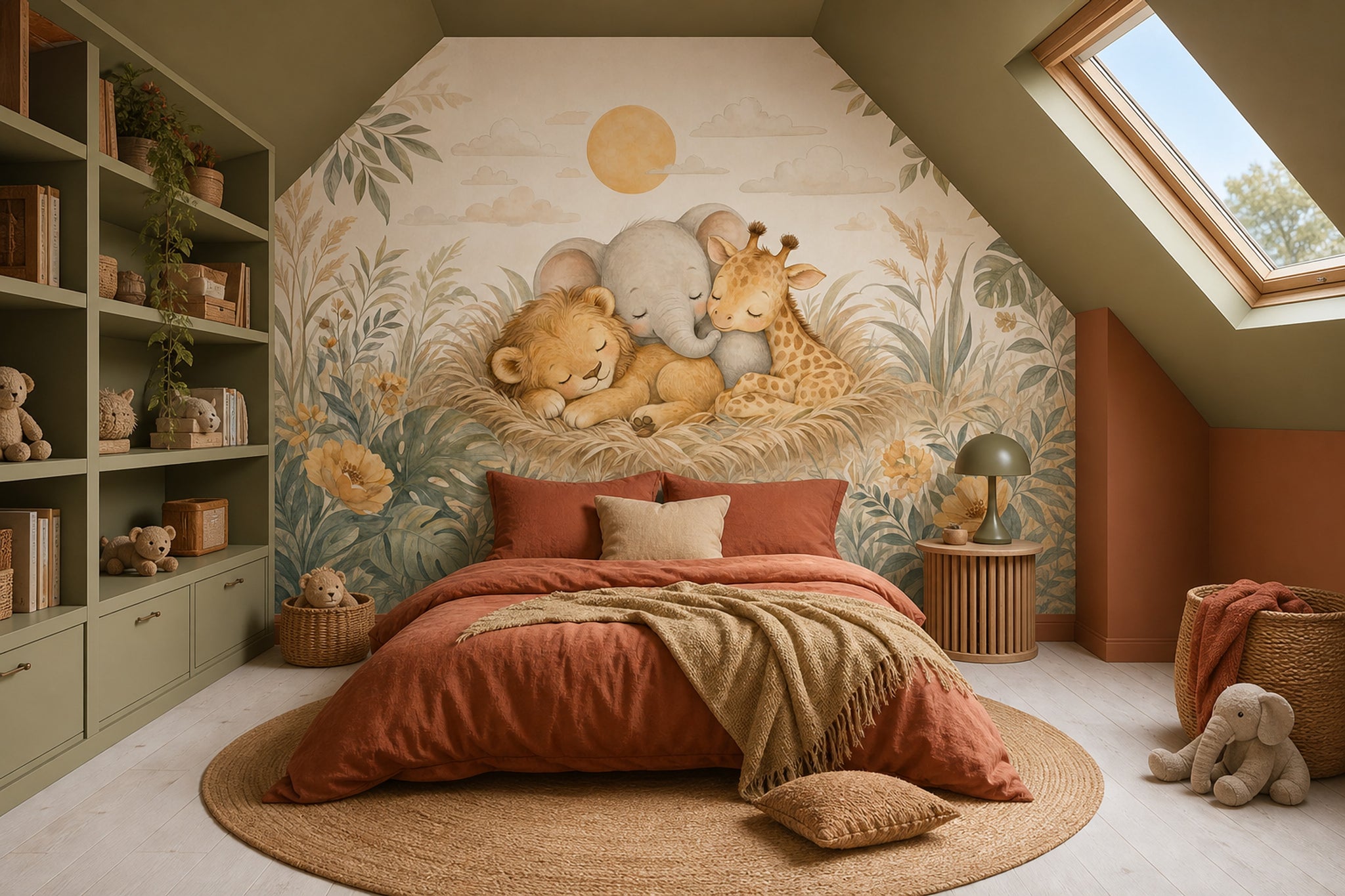 Baby Safari Animals Wallpaper Watercolor Lion Cub Wall Mural