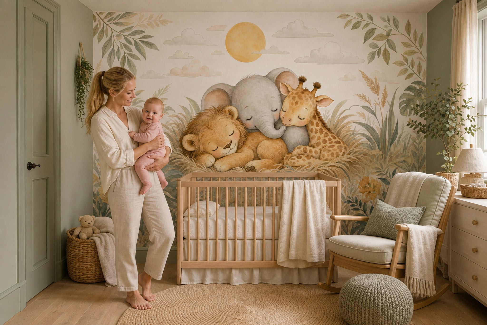 Baby Safari Animals Wallpaper Watercolor Lion Cub Wall Mural