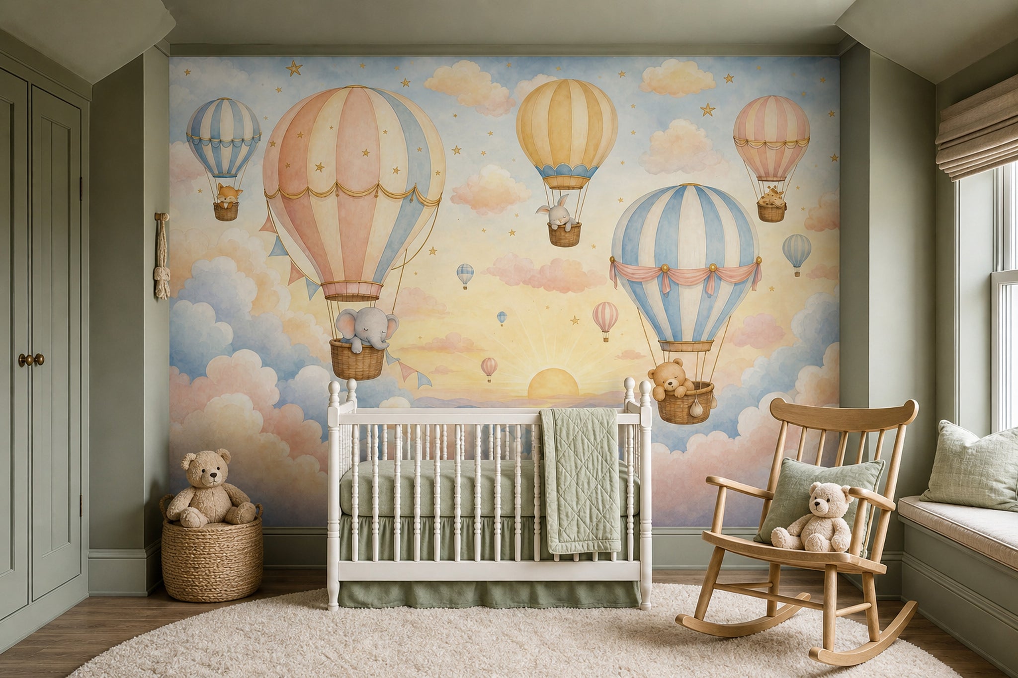 Hot Air Balloons Wallpaper Pastel Sky Watercolor Removable Wall Decor