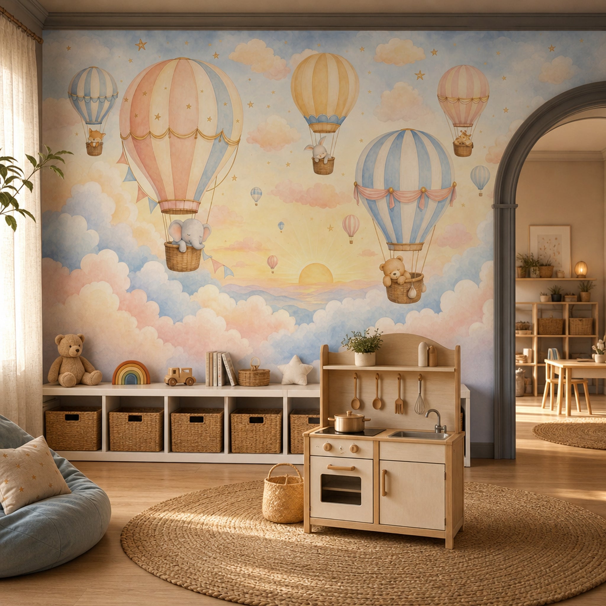 Hot Air Balloons Wallpaper Pastel Sky Watercolor Removable Wall Decor