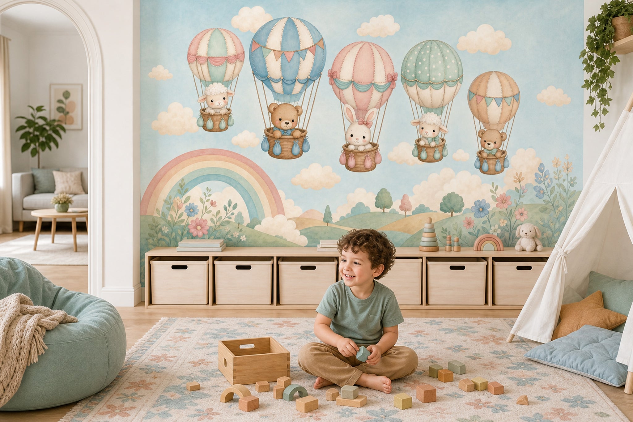 Hot Air Balloons Wallpaper Nursery Watercolor Wall Mural
