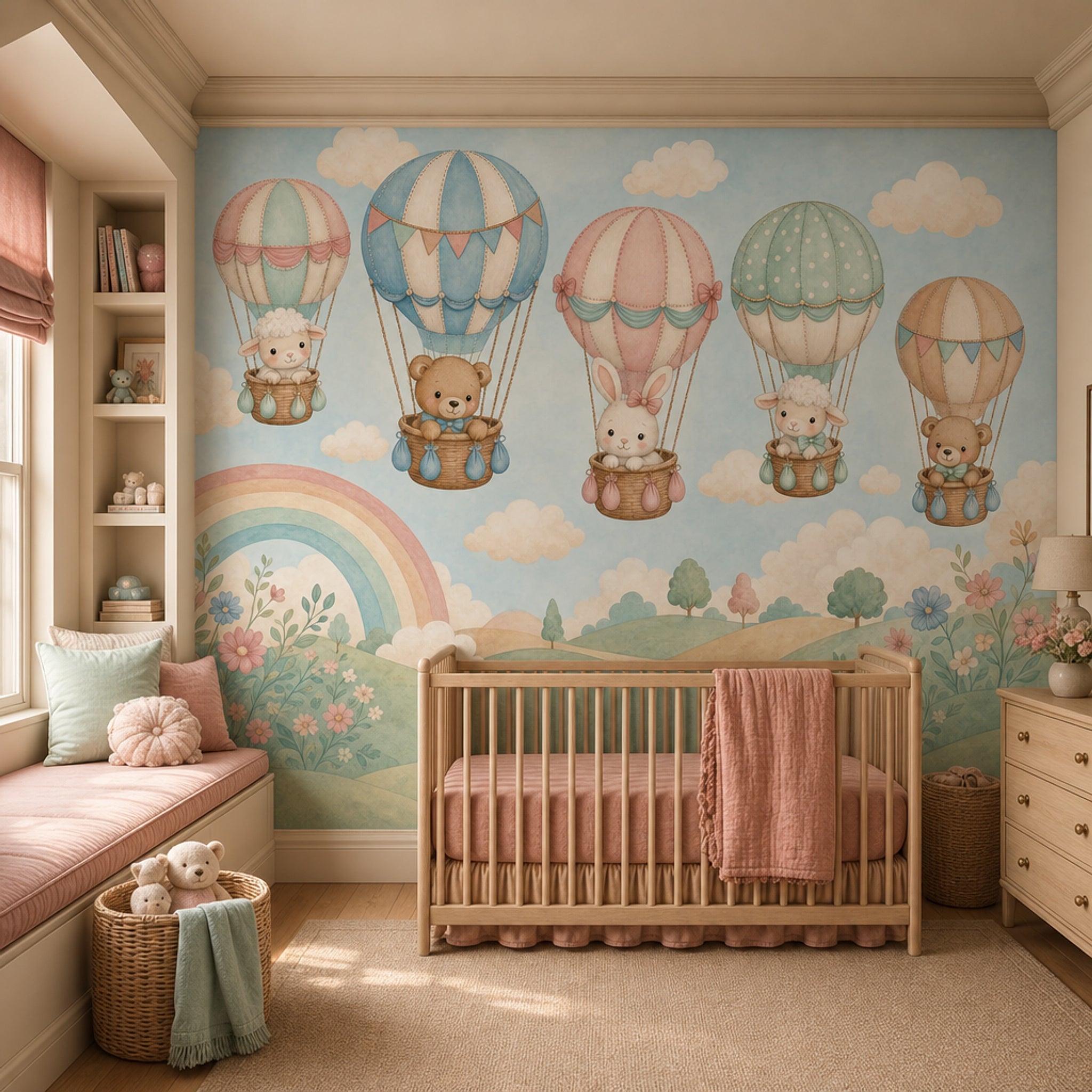 Hot Air Balloons Wallpaper Nursery Watercolor Wall Mural