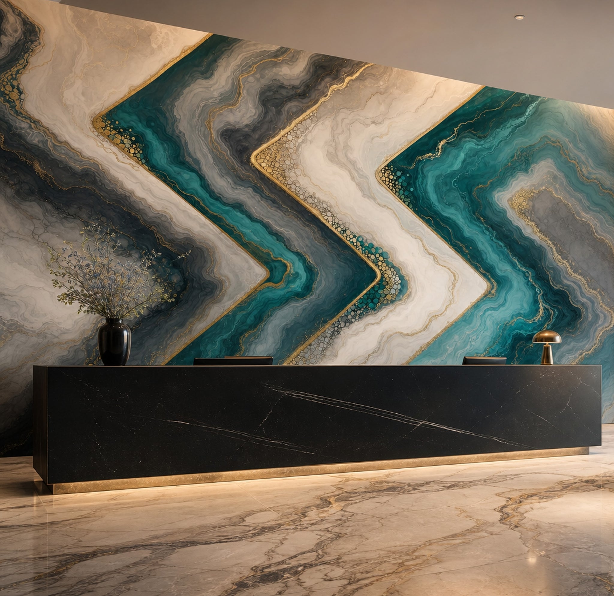 Geometric Zigzag Wallpaper Marble Effect Luxury Glam Removable Wall Decor