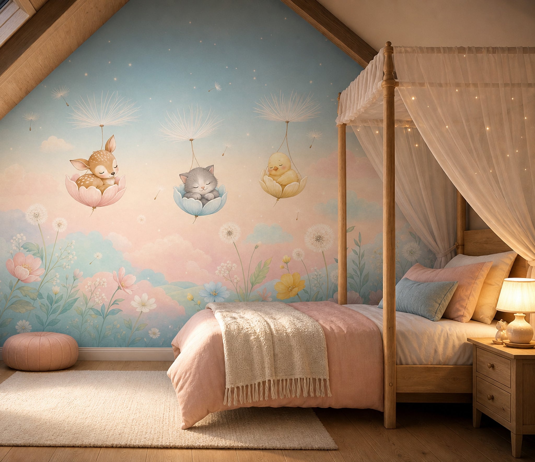 Nursery Wallpaper Sleeping Animals Whimsical Wall Mural