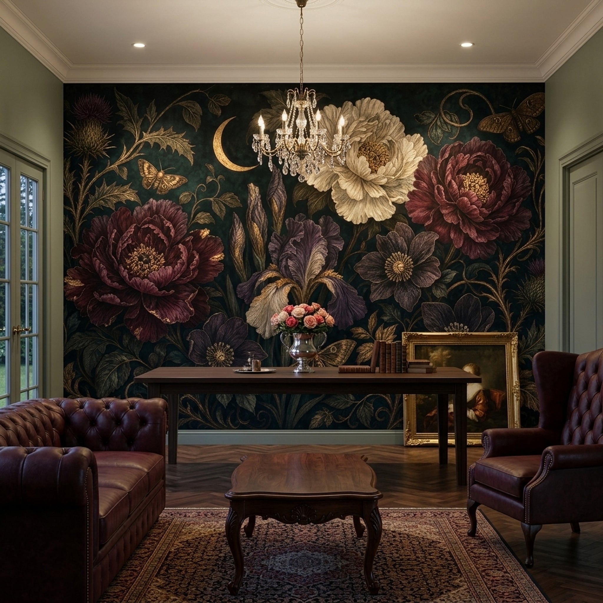 Dark Floral Wallpaper Botanical Moody Removable Wall Decor