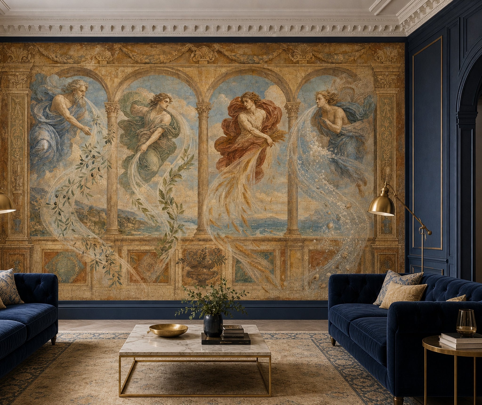 Classical Fresco Wallpaper Renaissance Mural Arched Colonnade Wall Mural