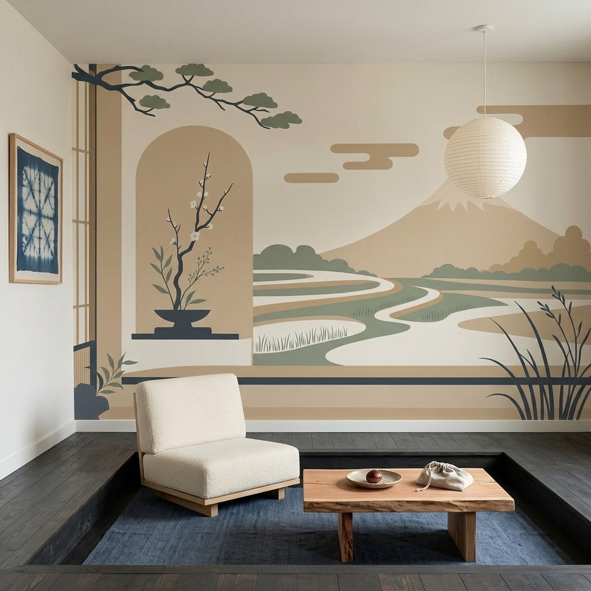 Japanese Inspired Wallpaper Minimal Landscape Mountain Removable Wall Decor