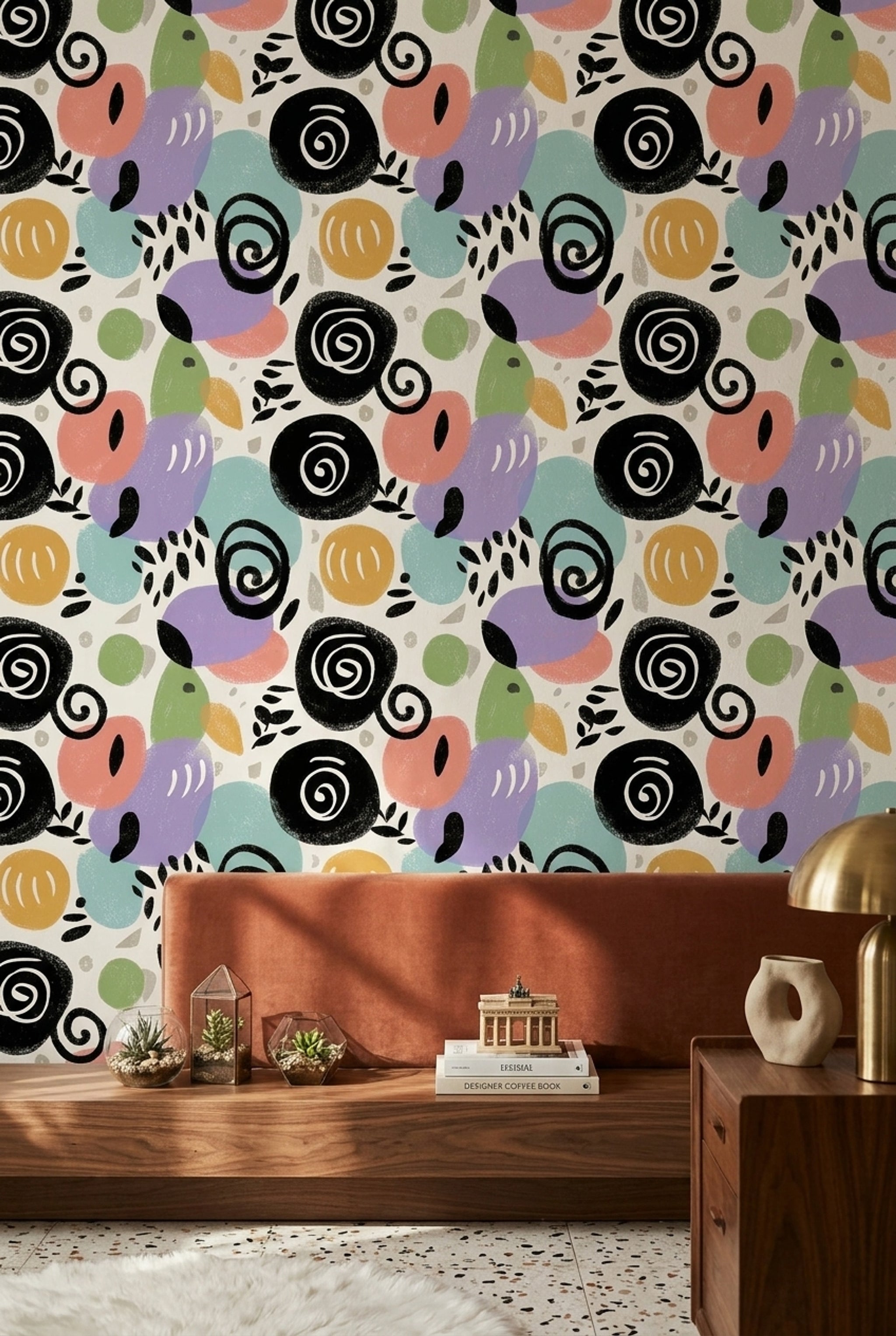 Abstract Wallpaper Pastel Shapes Botanical Leaves Removable Wall Decor