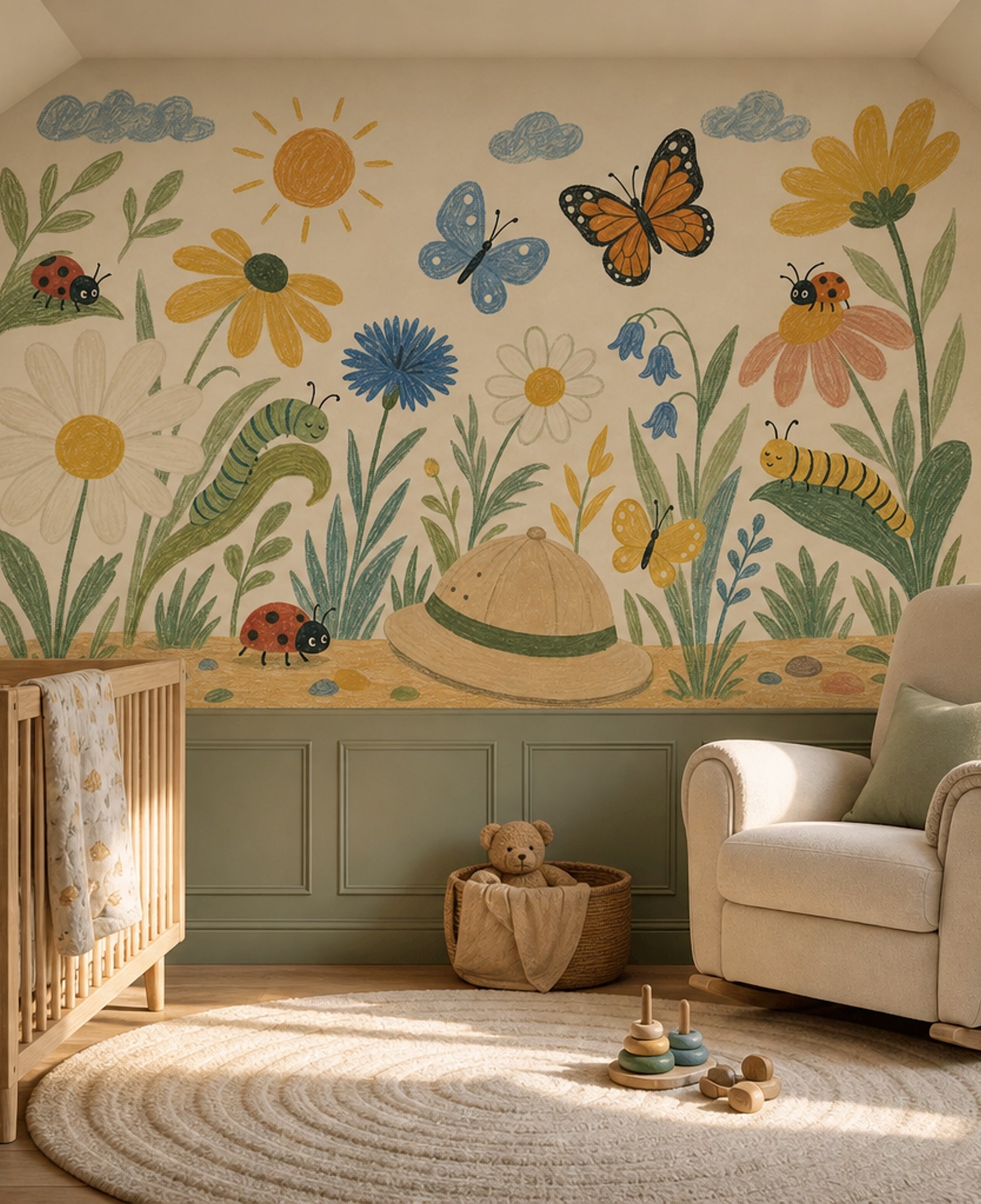 Floral Meadow Wallpaper Butterflies Removable Bright Garden Wall Decor