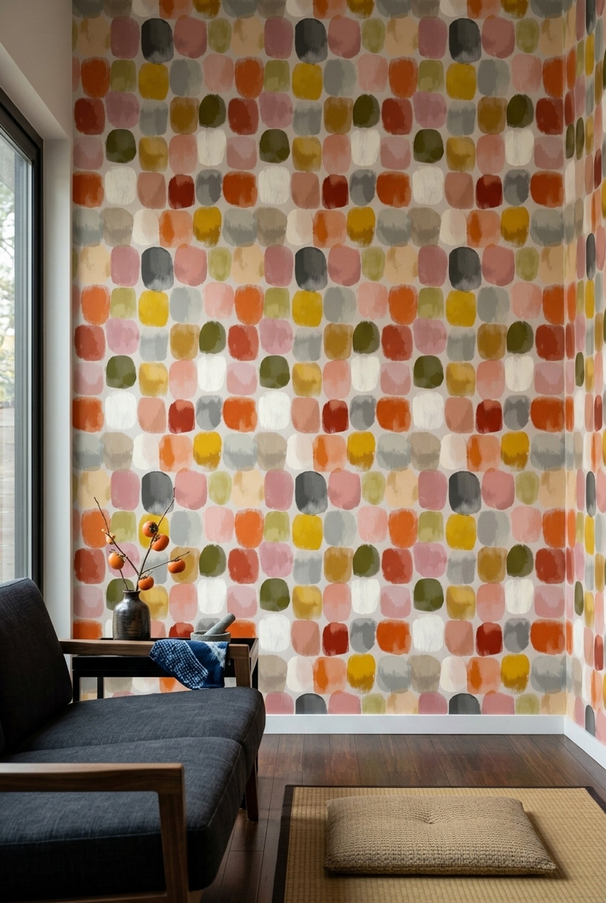 Painterly Brushstrokes Wallpaper Rounded Rectangles Mid Century Palette Removable Wall Decor
