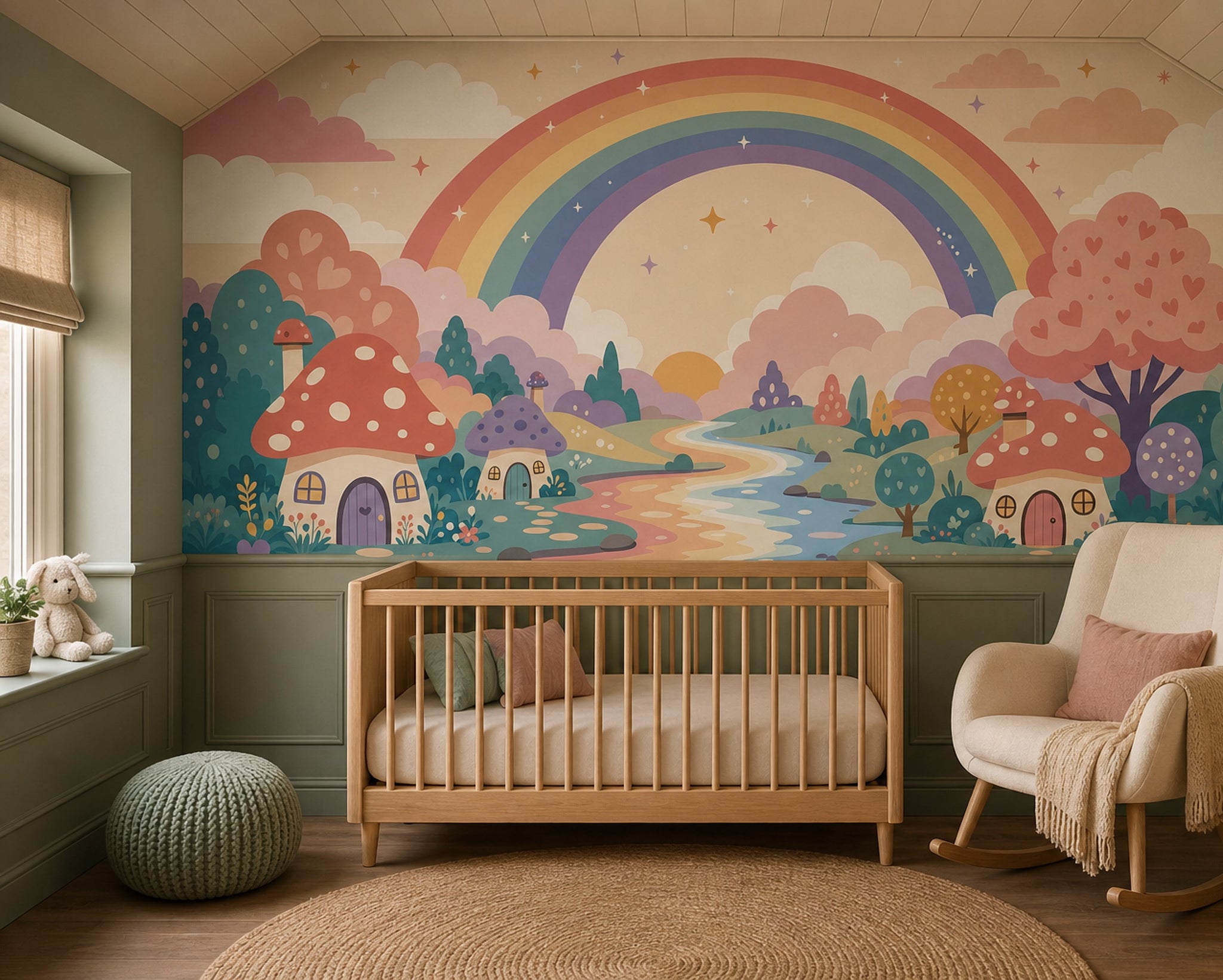 Pastel Rainbow Wallpaper Whimsical Landscape Storybook Wall Mural