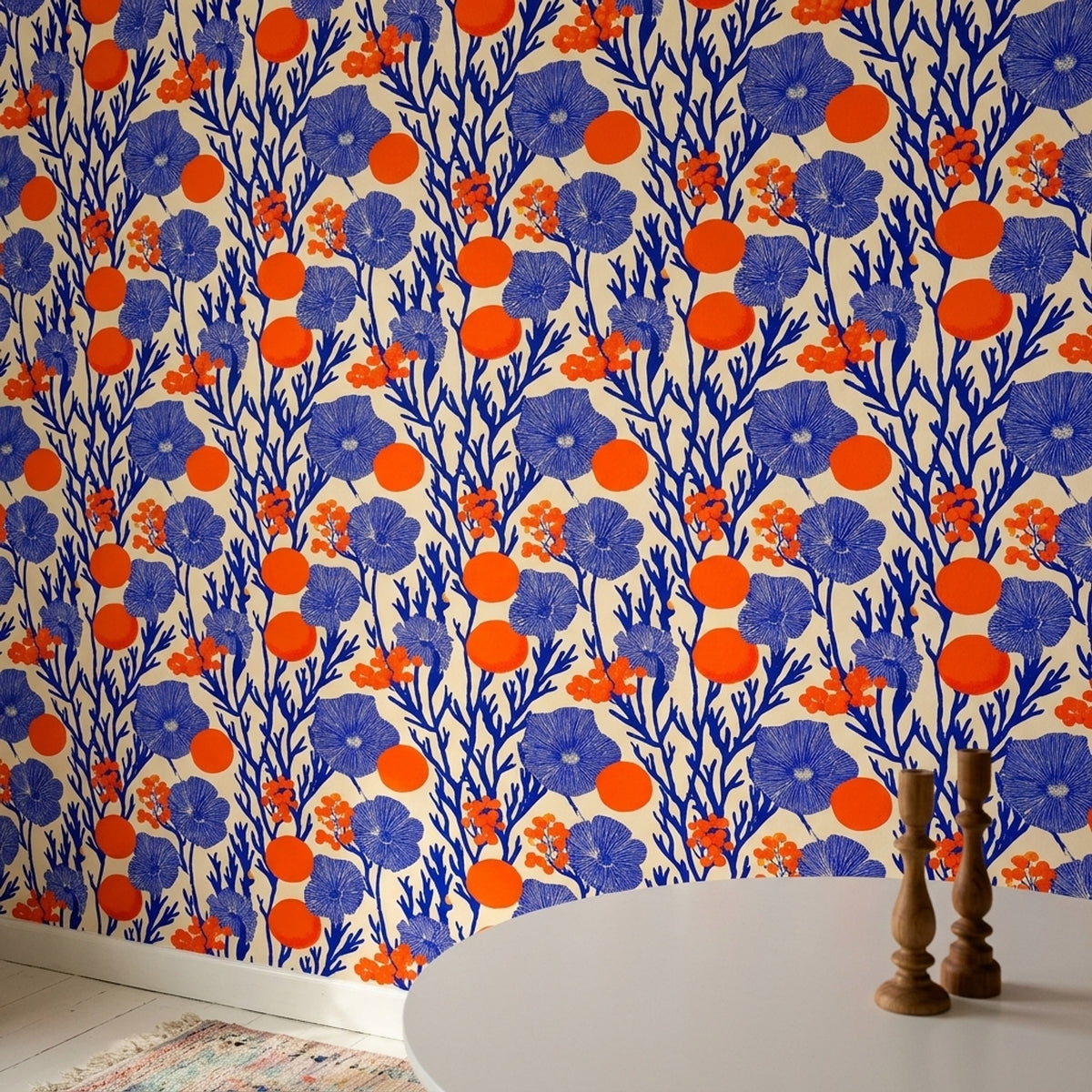 Block Print Wallpaper Botanical Removable Bright Wall Double Roll