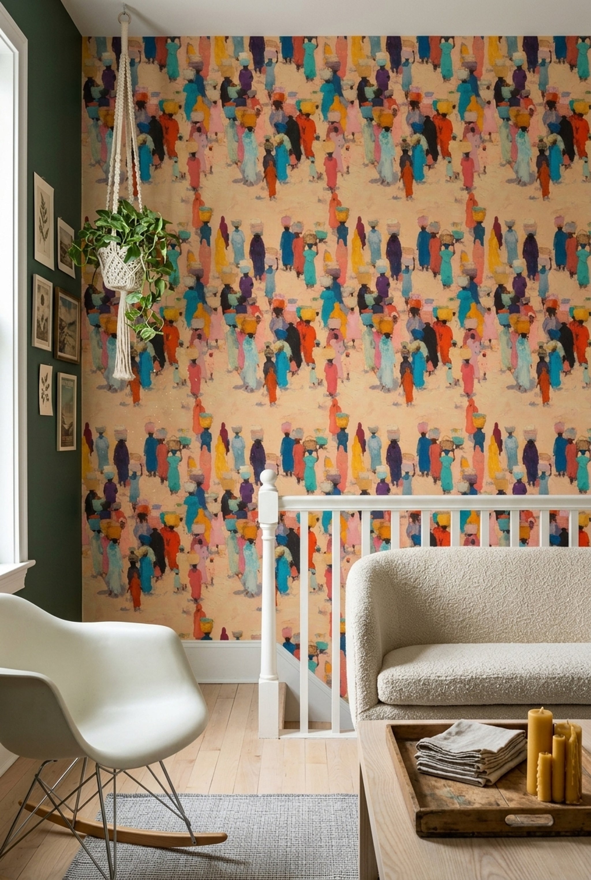 Abstract Pattern Wallpaper Painterly Market Scene Expressionist Removable Wall Decor