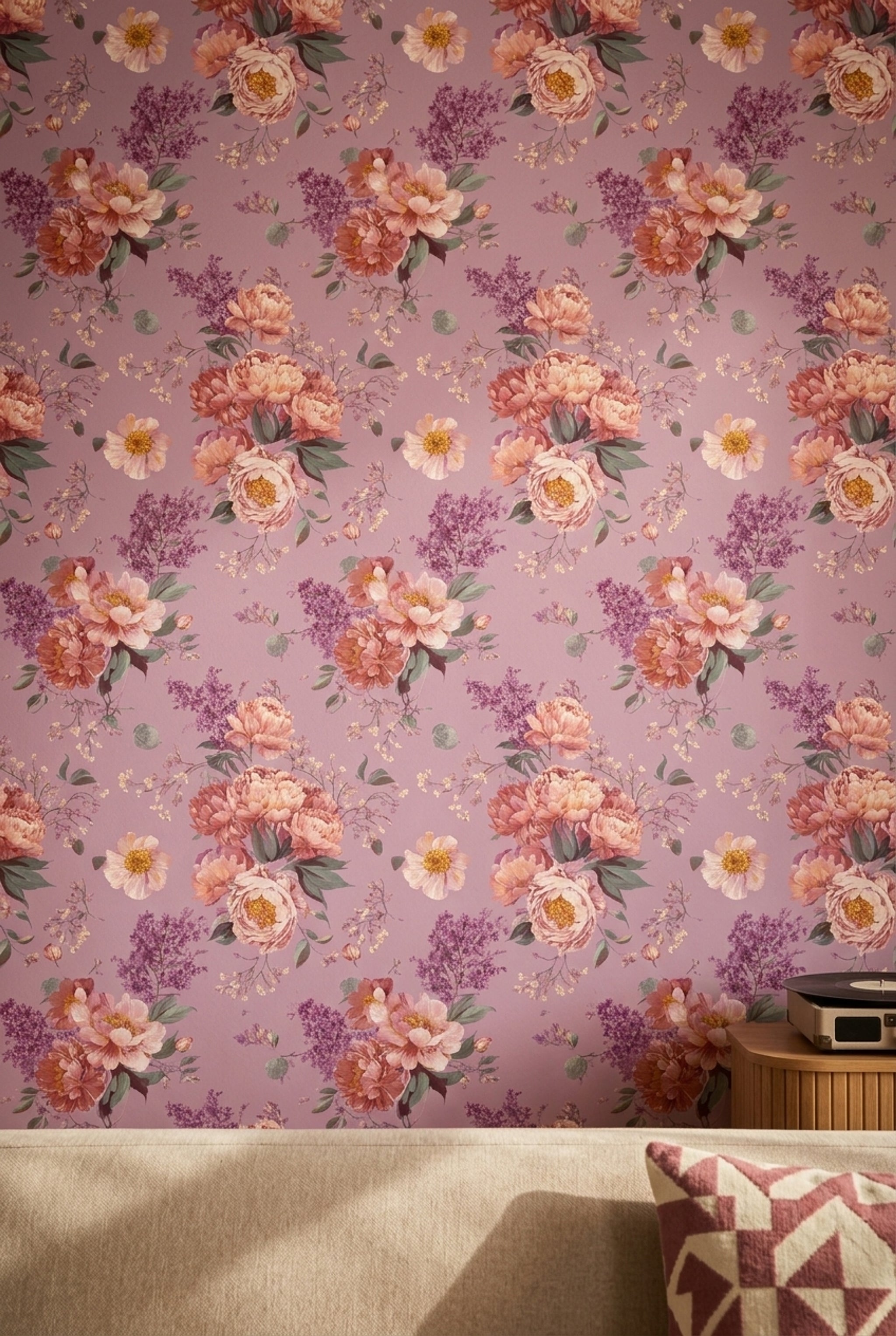 Muted Green Wallpaper Pastel Floral Removable Watercolor Wall Double Roll