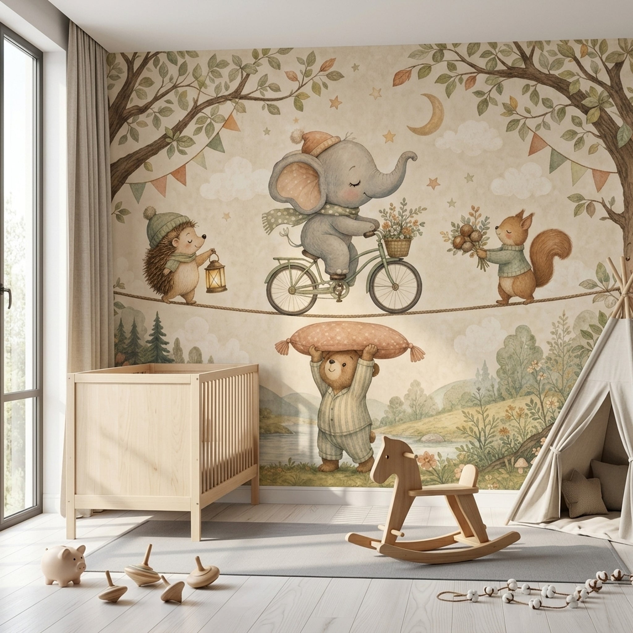 Woodland Animals Wallpaper Nursery Mural Removable Watercolor Illustration Wall Decor