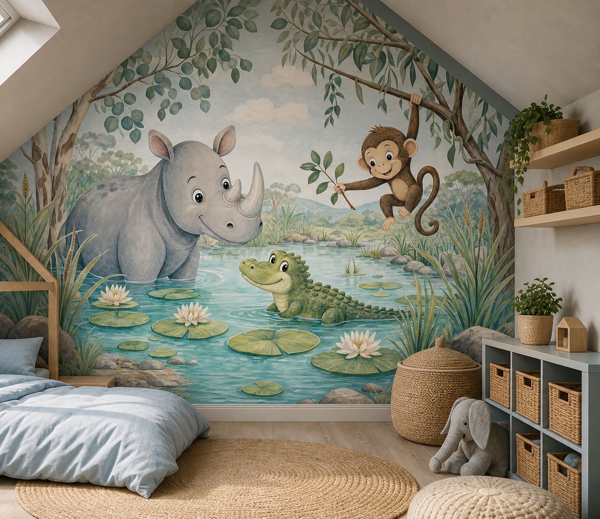 Jungle Animals Wallpaper Watercolor Nursery Removable Wall Decor