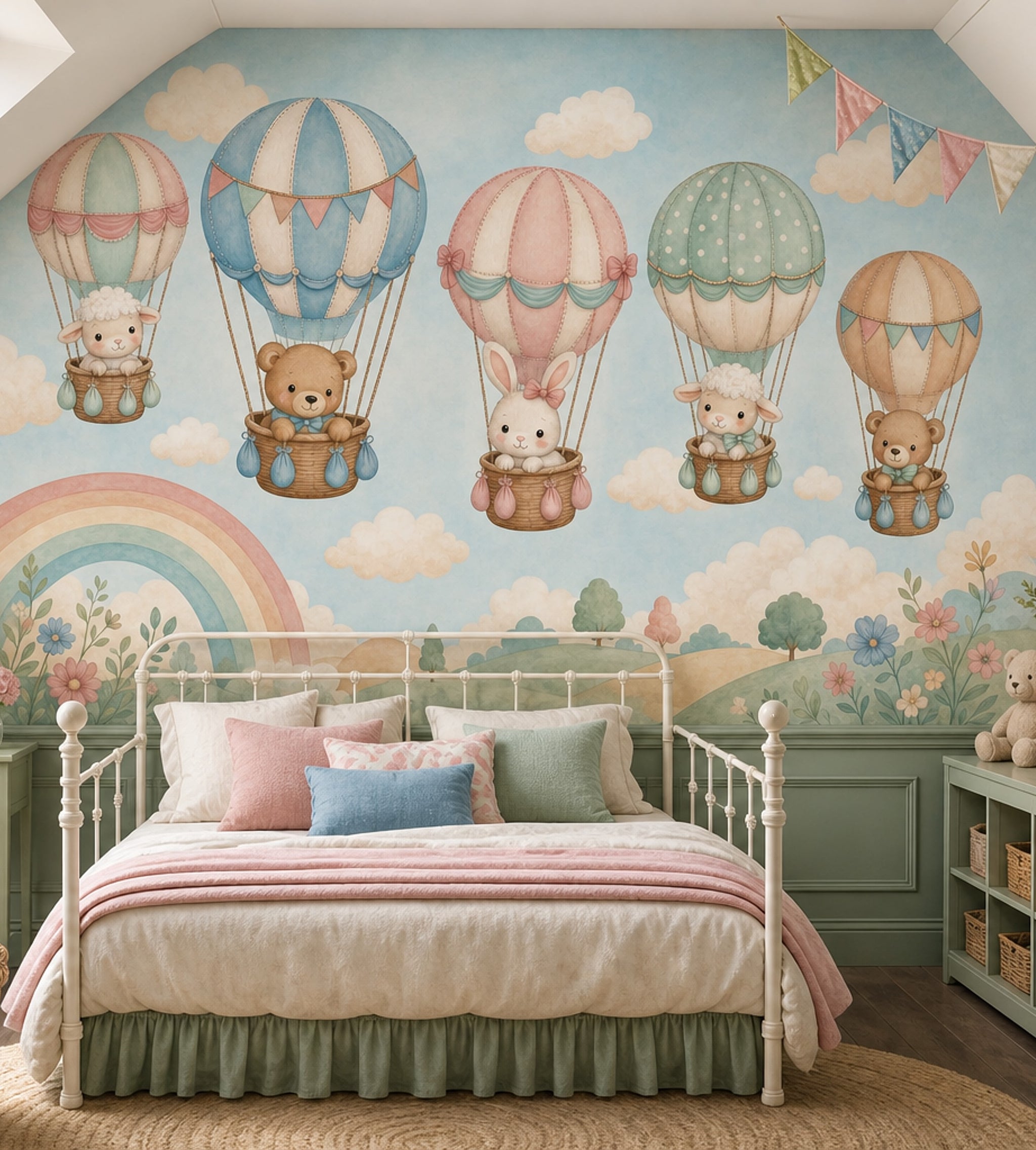 Hot Air Balloons Wallpaper Nursery Watercolor Wall Mural