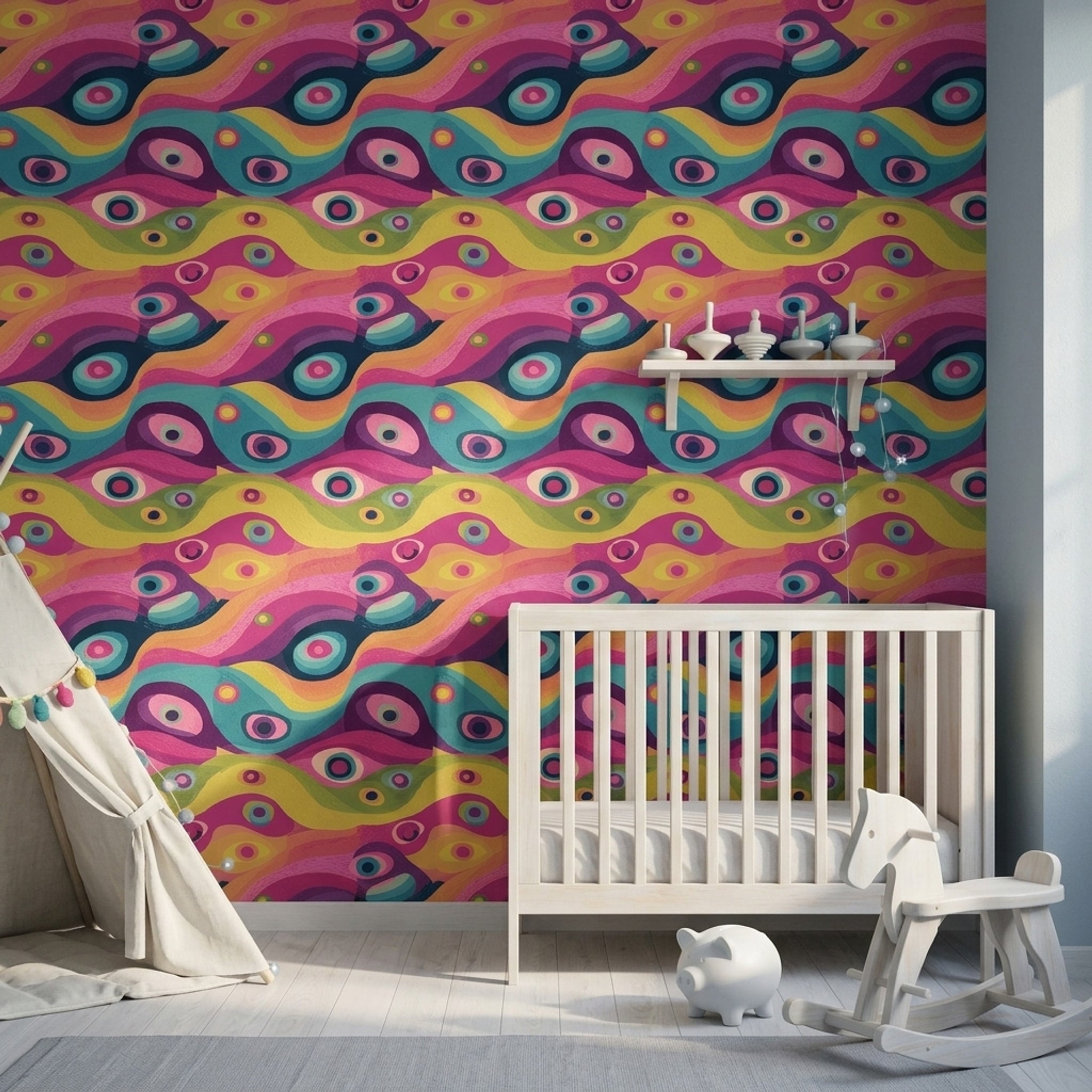 Abstract Wallpaper Wavy Bands Concentric Circles Decorative Mural