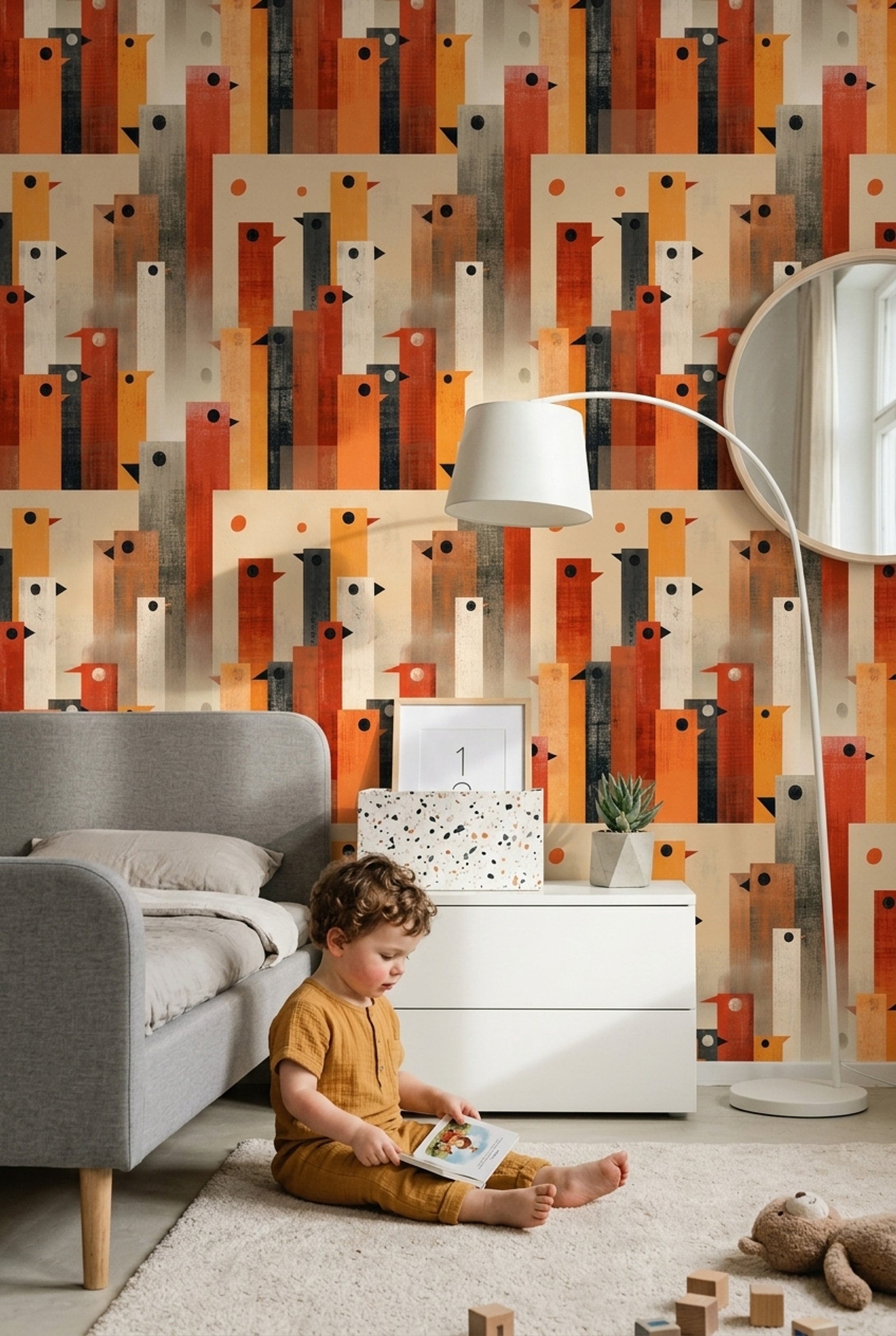 Mid Century Modern Wallpaper Geometric Retro Removable Wall Decor