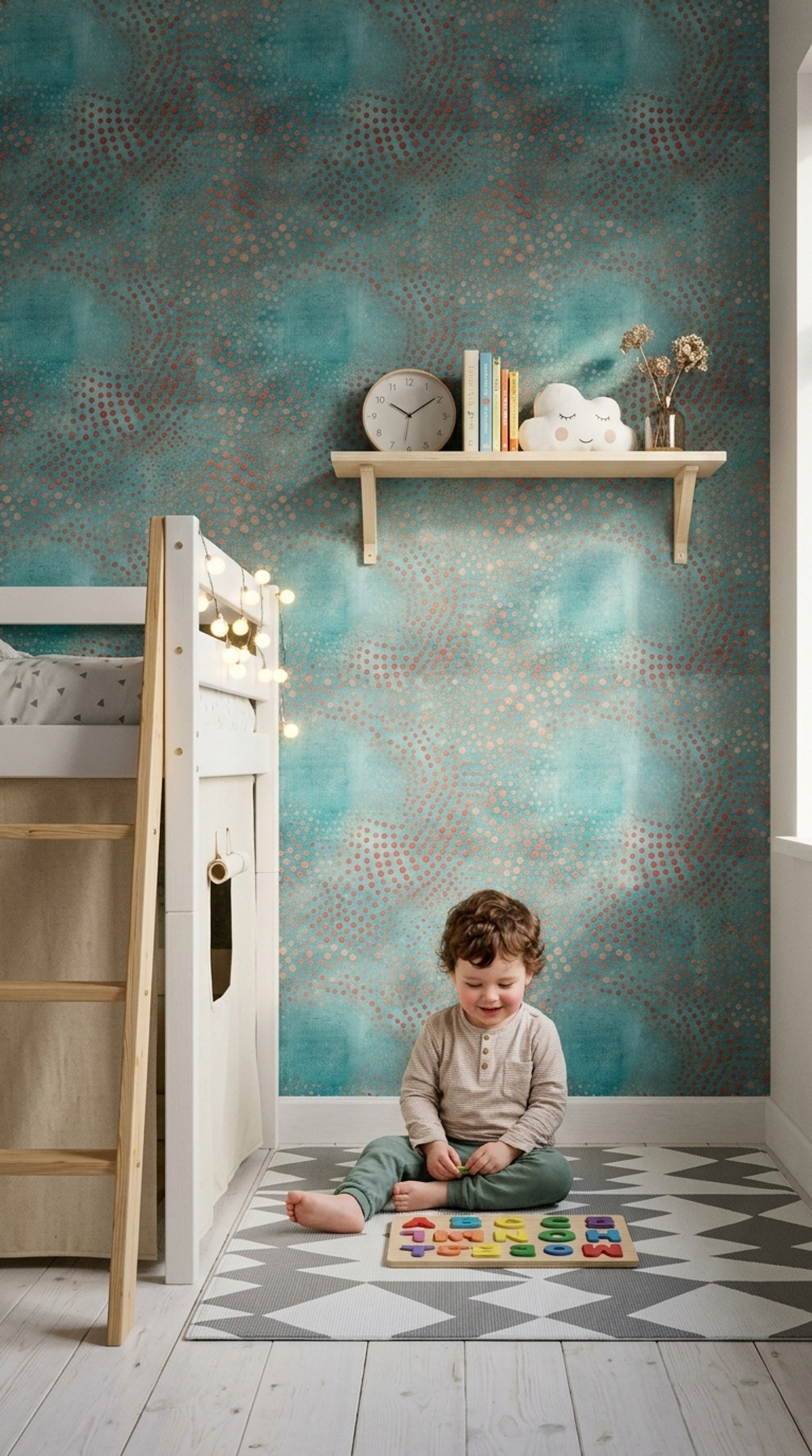 Abstract Wallpaper Polka Dots Removable Teal Background Wall Double Roll