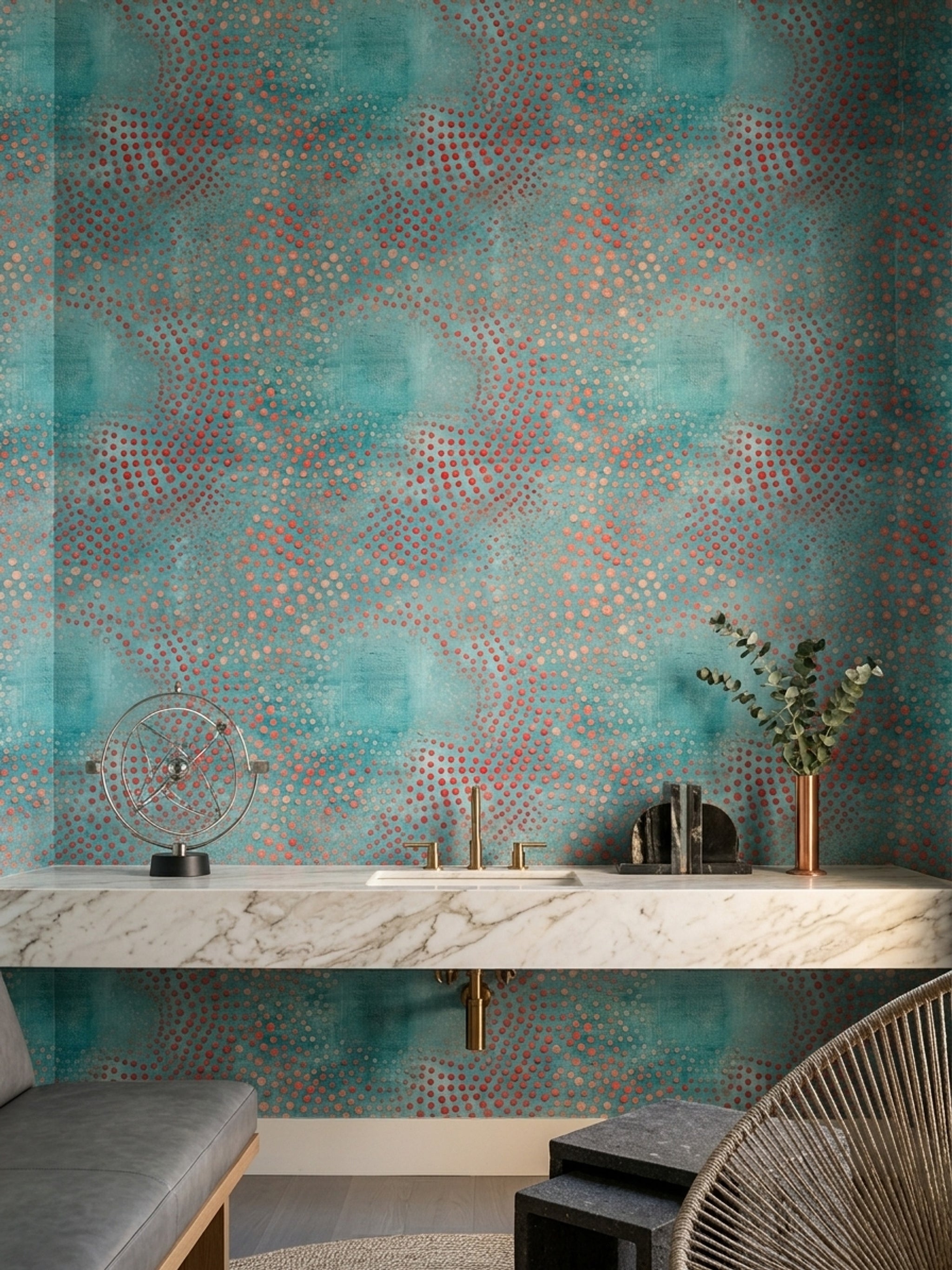Abstract Wallpaper Polka Dots Removable Teal Background Wall Double Roll