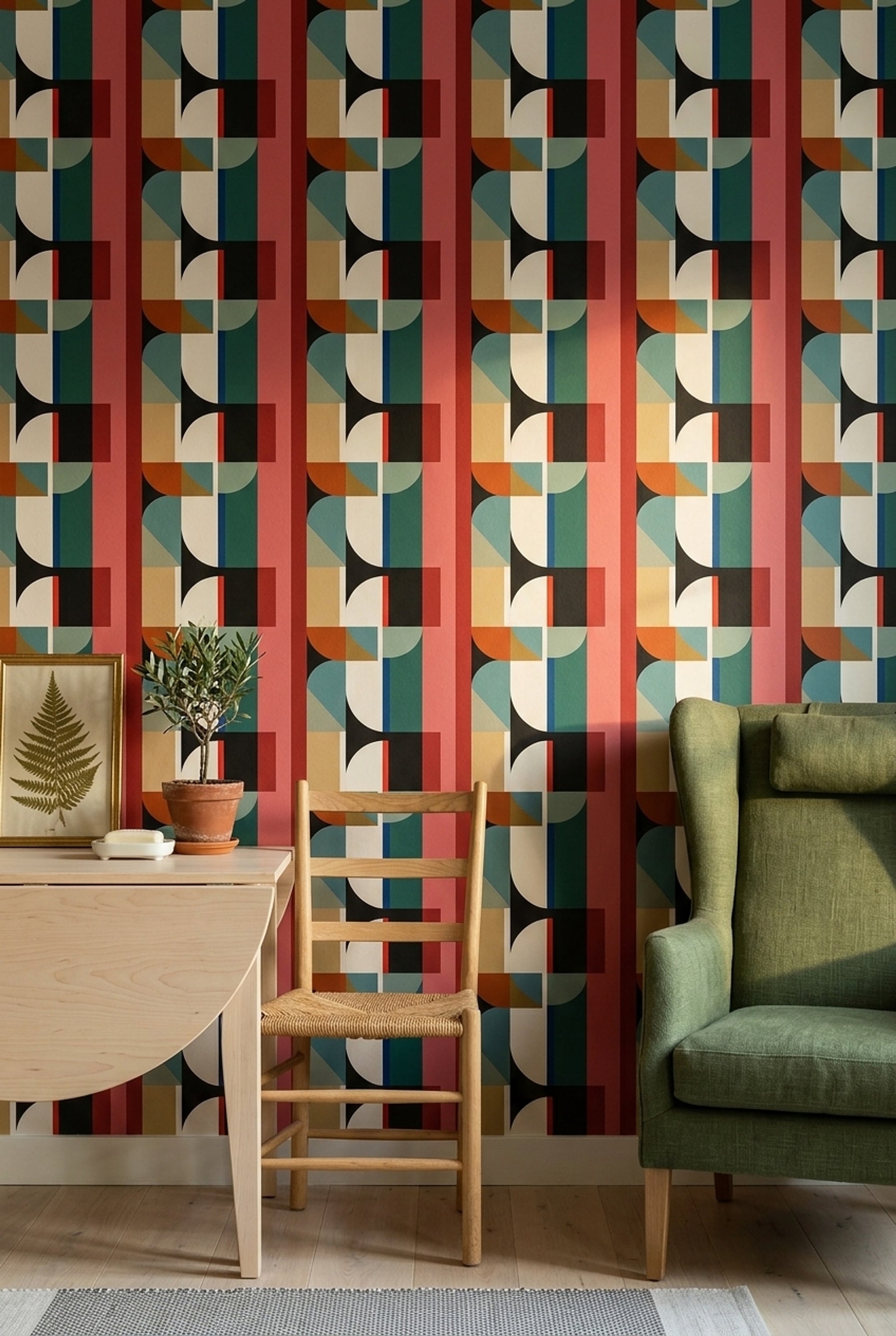 Mid Century Modern Wallpaper Muted Green Removable Wall Decor