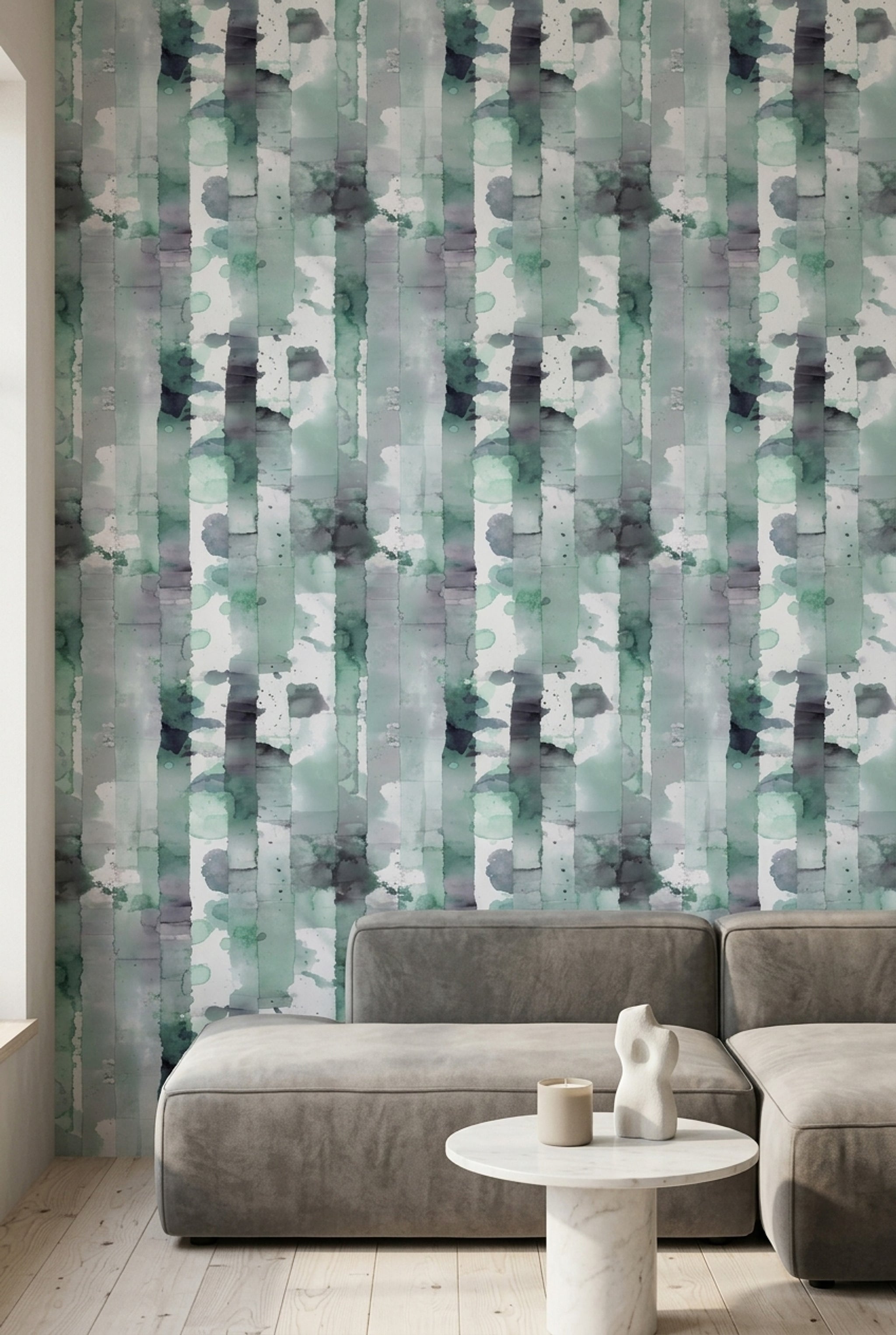 Watercolor Abstract Wallpaper Green Vertical Stripes Wall Mural