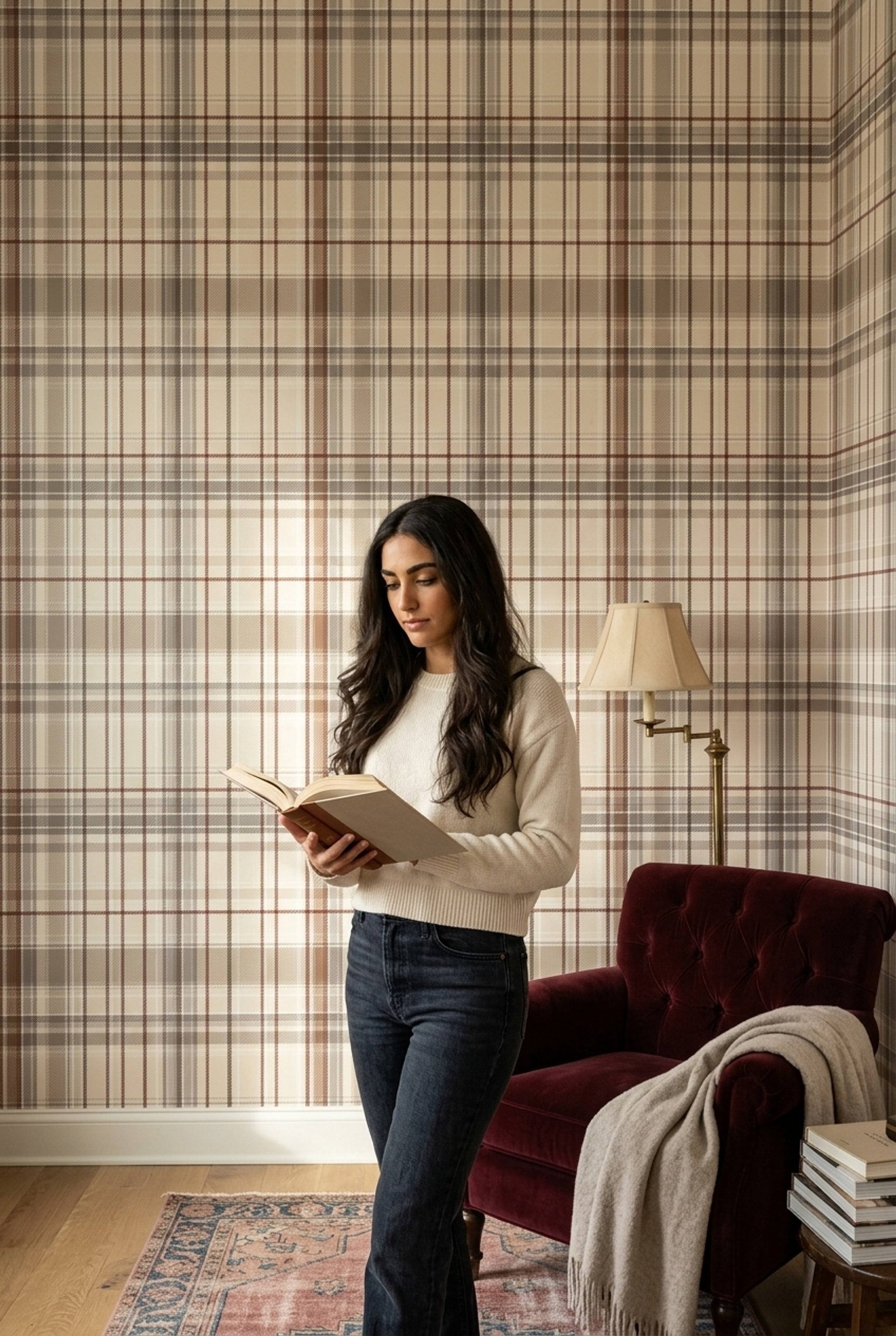 Plaid Wallpaper Tartan Beige Background Decorative Mural