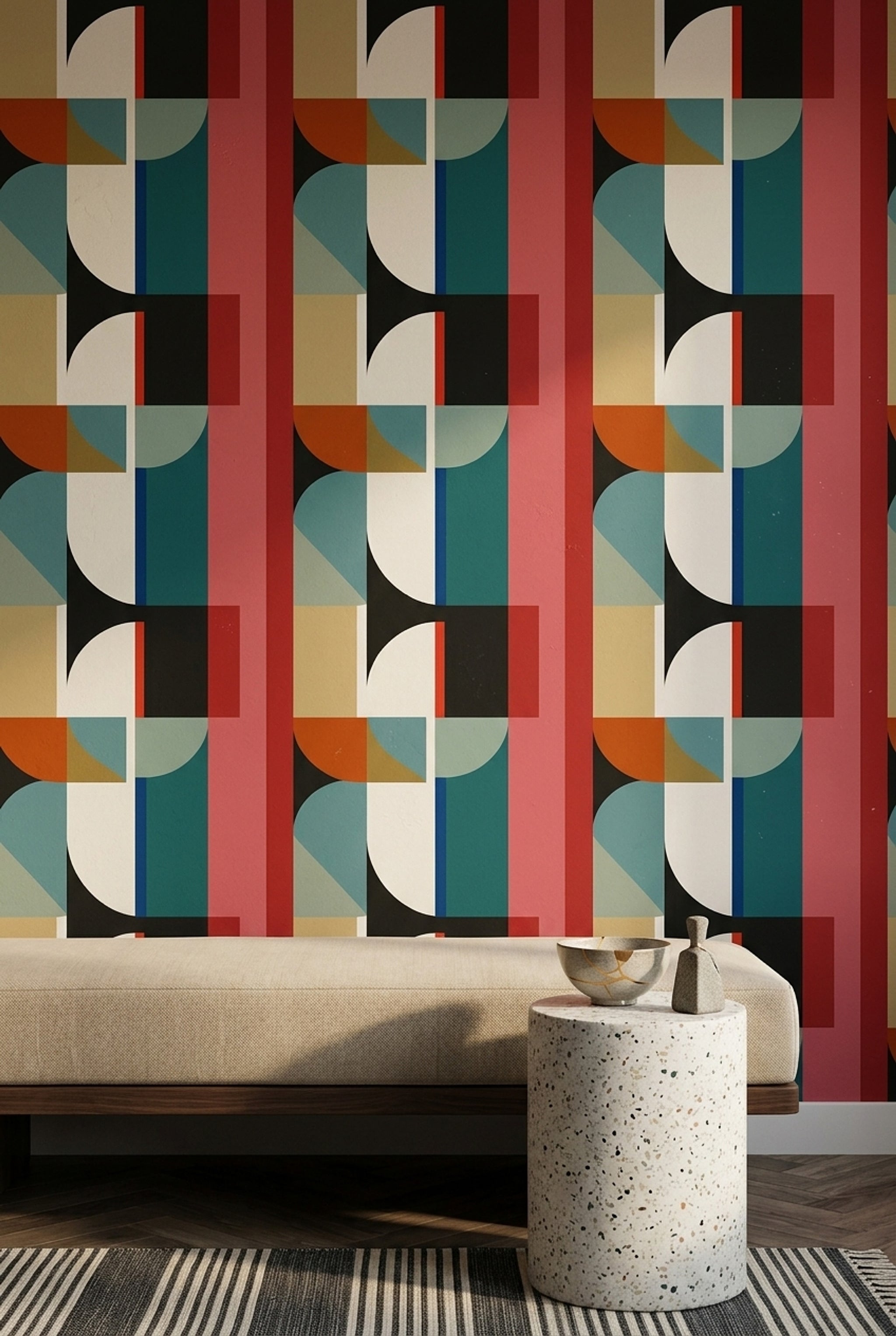 Mid Century Modern Wallpaper Muted Green Removable Wall Decor