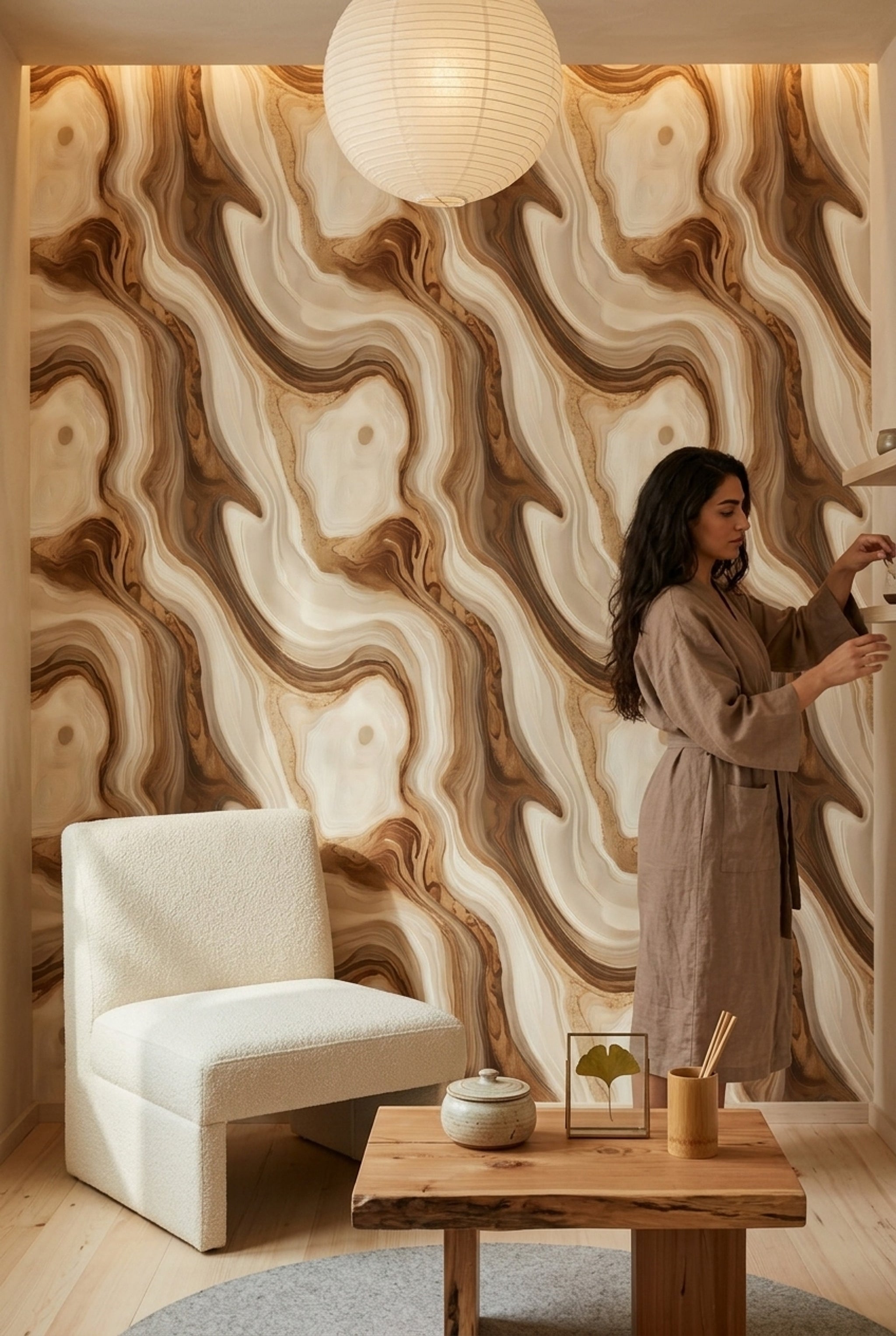 Marble Effect Wallpaper Abstract Swirl Agate Geode Removable Wall Decor