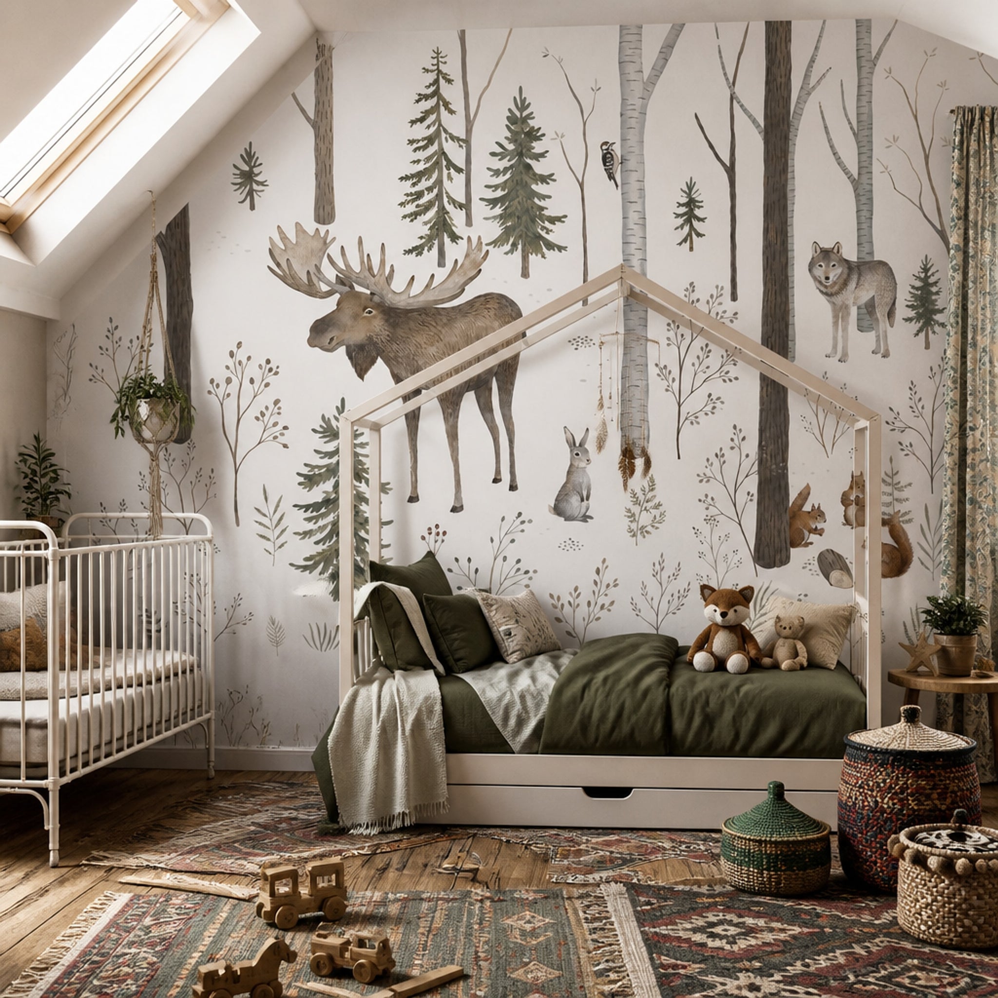 White Background Wallpaper Woodland Neutral Removable Wall Decor