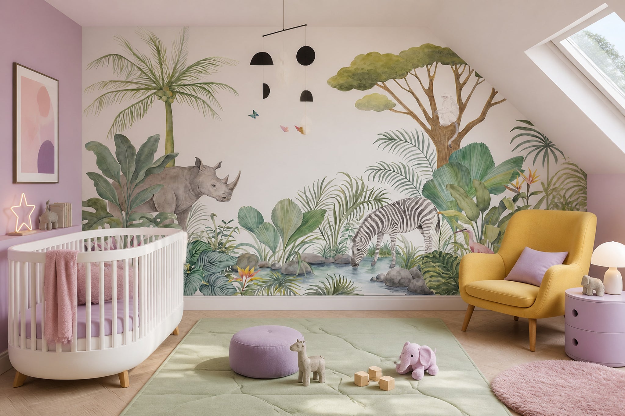 White Background Wallpaper Watercolor Removable Safari Wall Decor