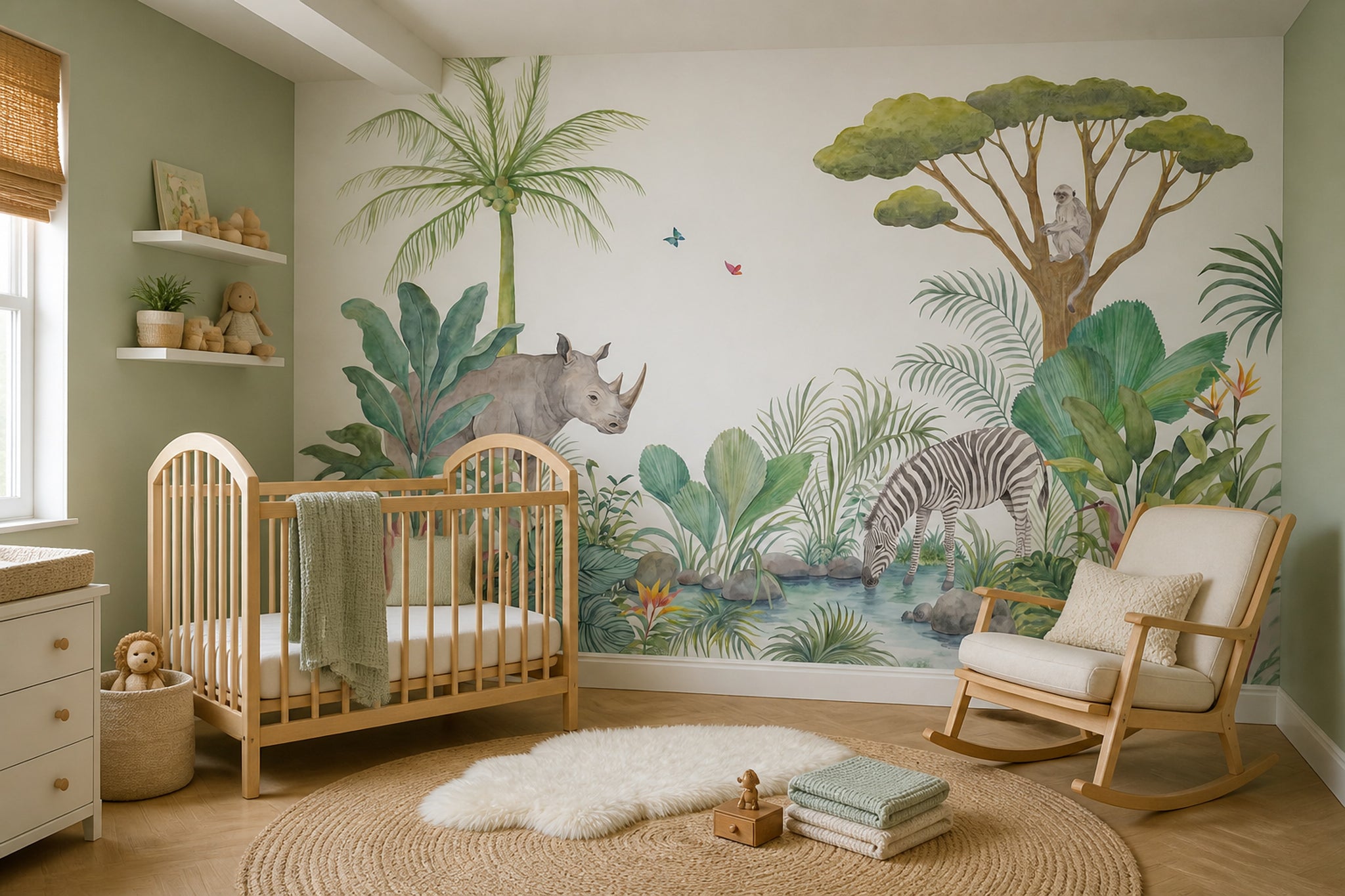 White Background Wallpaper Watercolor Removable Safari Wall Decor