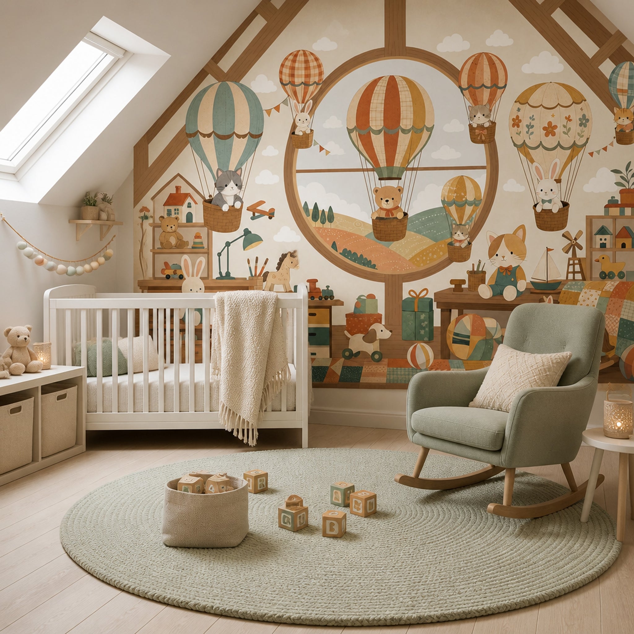 Hot Air Balloons Wallpaper Nursery Cute Animals Removable Wall Decor